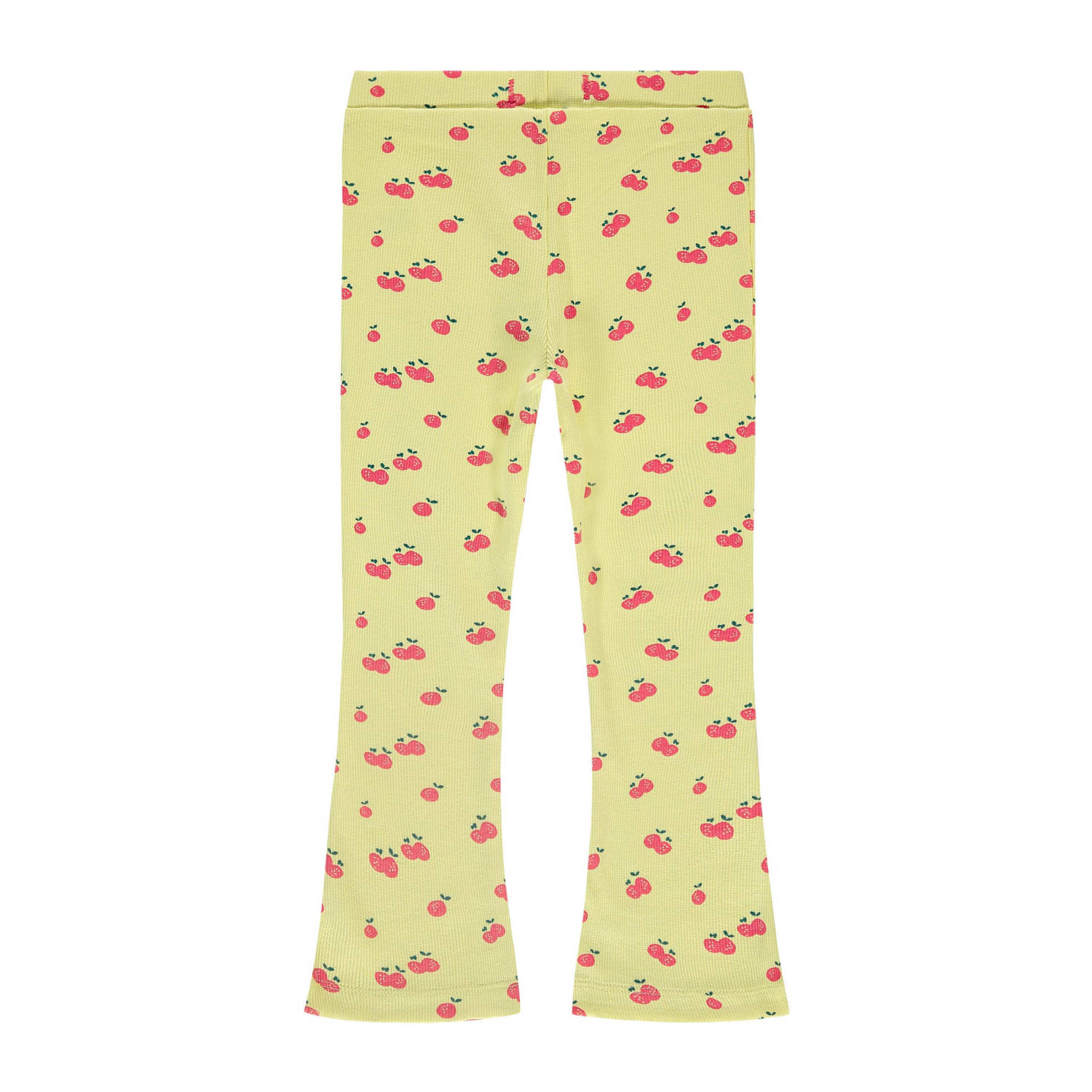 Stains&Stories flared broek met all over print lichtgeel roze