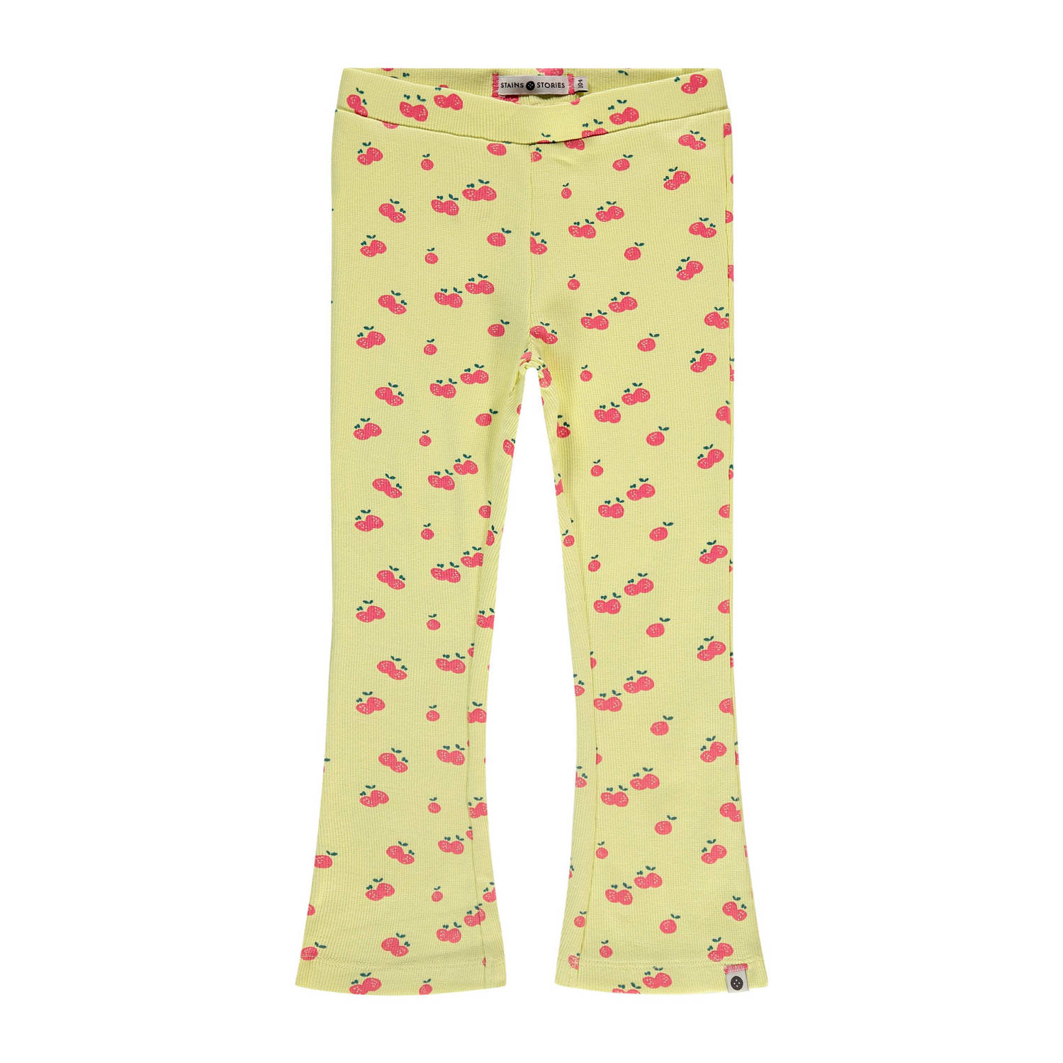 Stains&Stories flared broek met all over print lichtgeel roze Meisjes Biologisch katoen 134