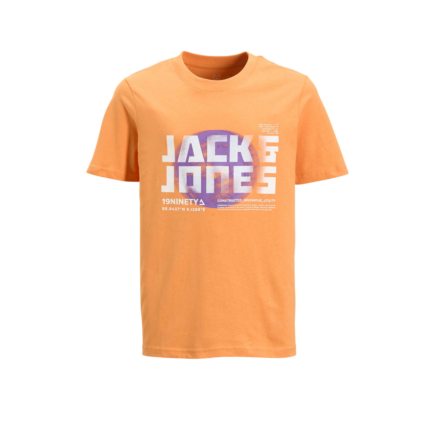 Jack & jones JUNIOR T-shirt JCOPHOTO met logo bruinoranje Jongens Katoen Ronde hals 128