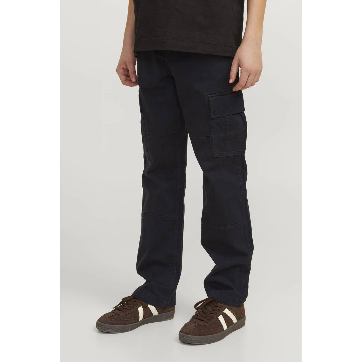 Jack & jones JUNIOR loose fit cargobroek JPSTKANE JJHARLOW zwart Jongens Stretchkatoen 128