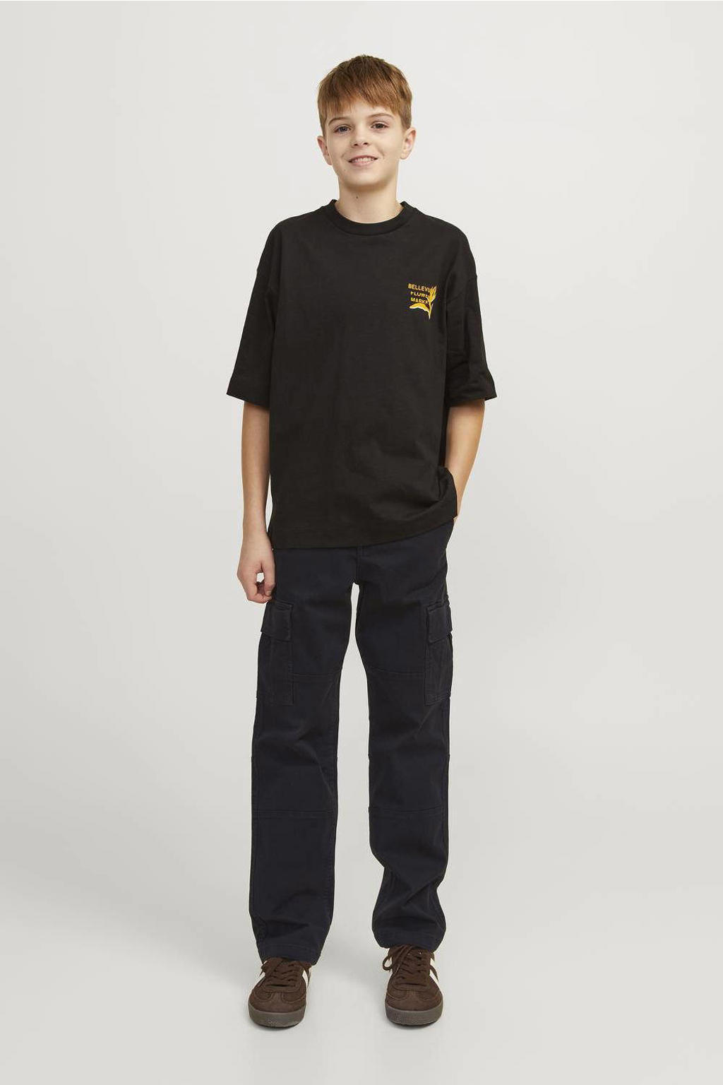 JACK & JONES JUNIOR loose fit cargobroek JPSTKANE JJHARLOW zwart