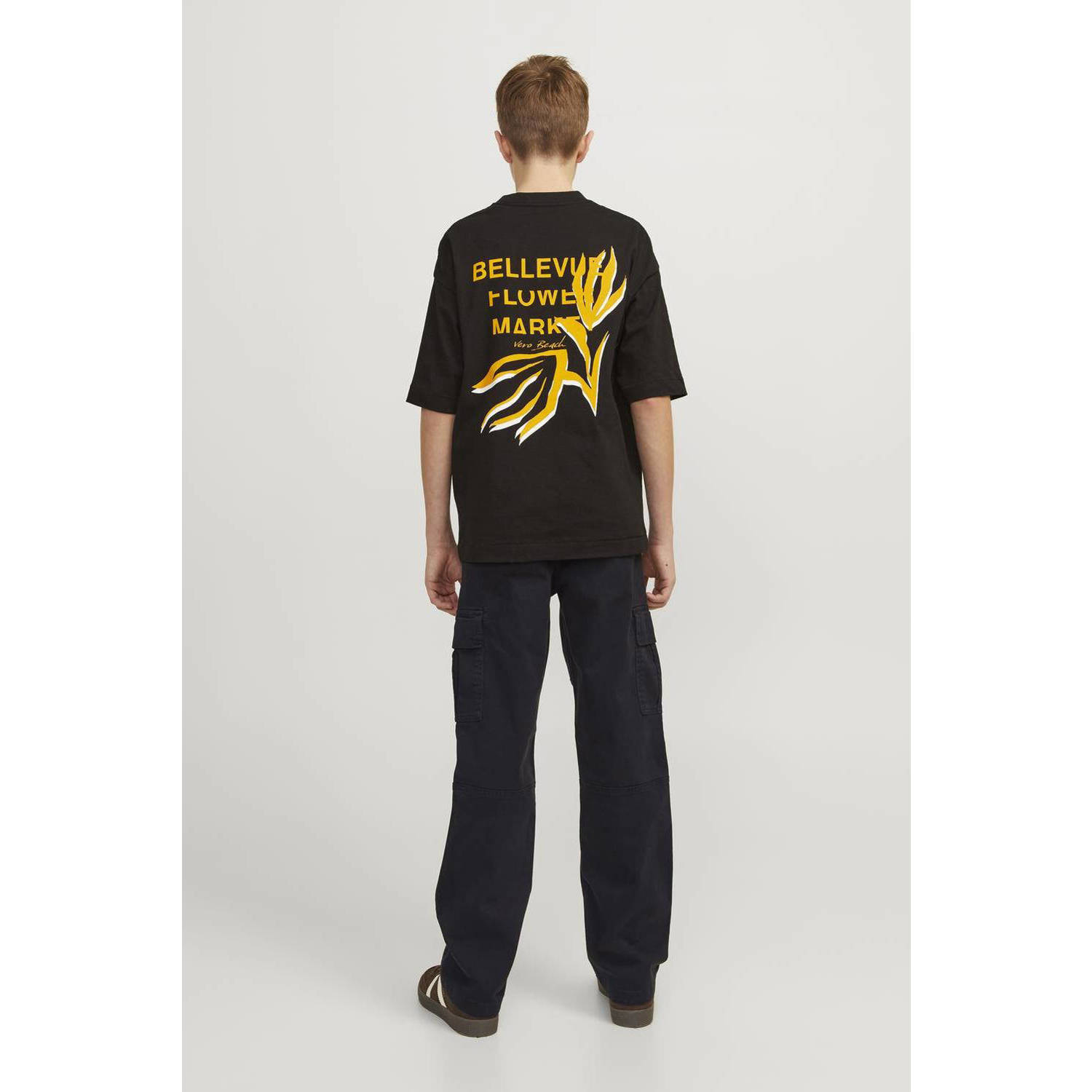JACK & JONES JUNIOR loose fit cargobroek JPSTKANE JJHARLOW zwart