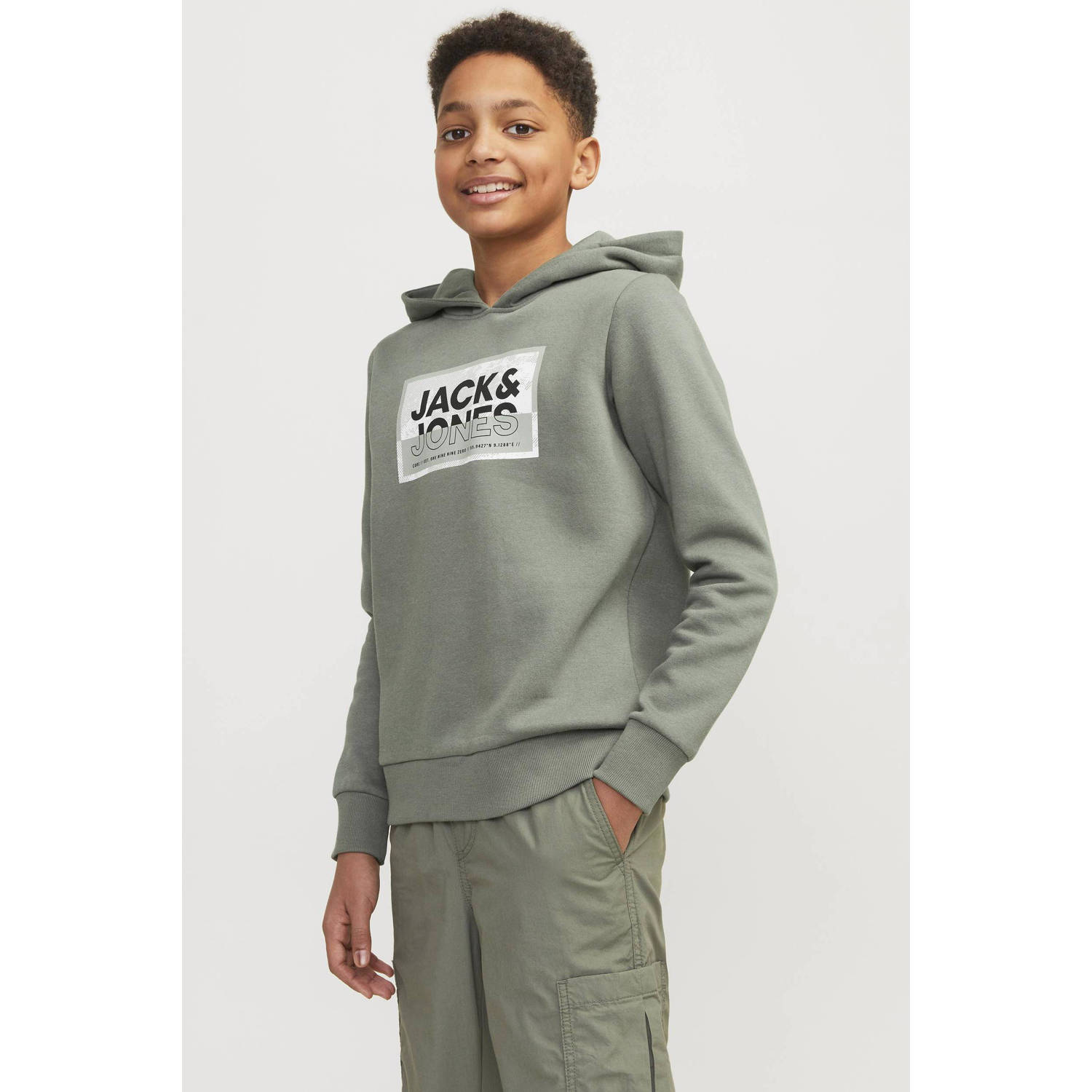 JACK & JONES JUNIOR hoodie JCOLOGAN met logo zachtgroen