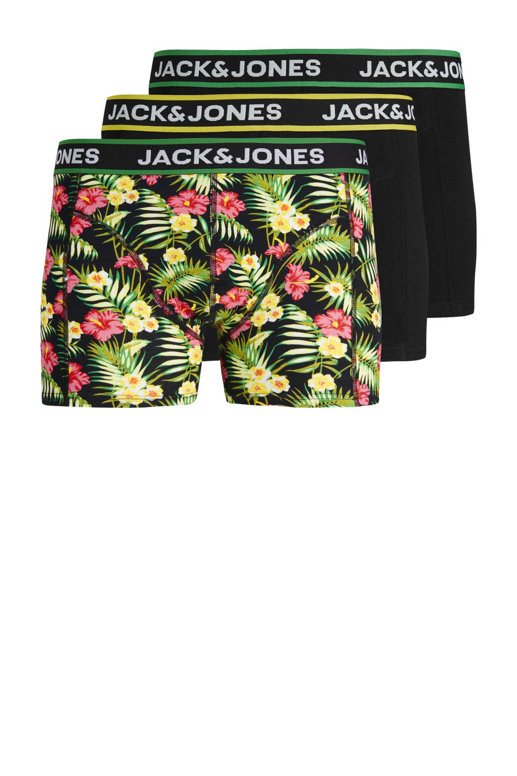 boxershort JACPINK FLOWERS - set van 3 zwart/groen/geel