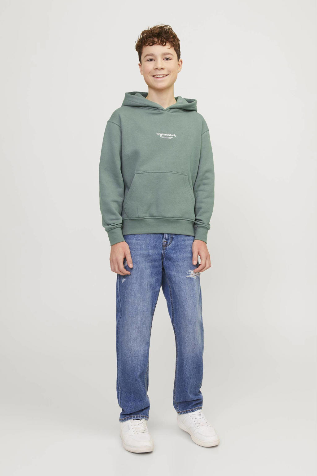 JACK & JONES JUNIOR hoodie JORVESTERBRO met tekst zachtgroen