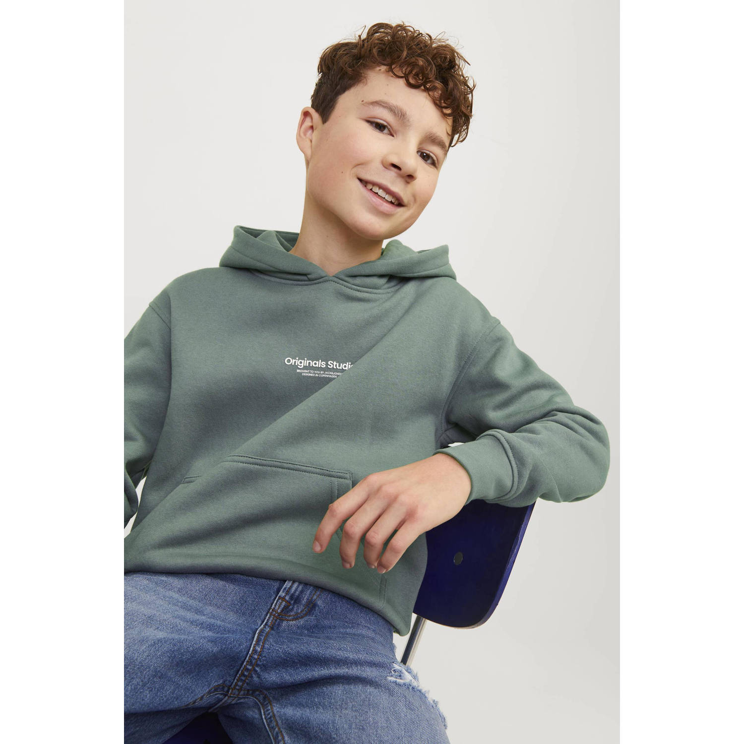 JACK & JONES JUNIOR hoodie JORVESTERBRO met tekst zachtgroen