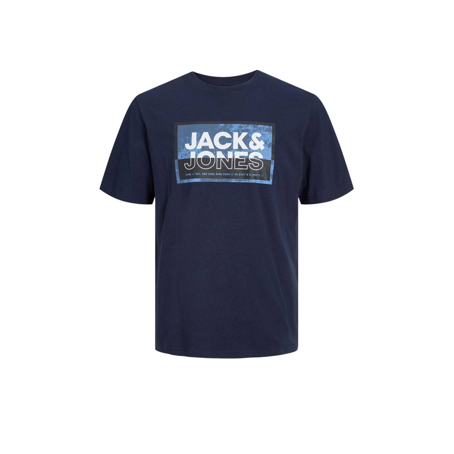 Jack & jones JUNIOR T-shirt JCOLOGAN met logo donkerblauw Jongens Katoen Ronde hals 128