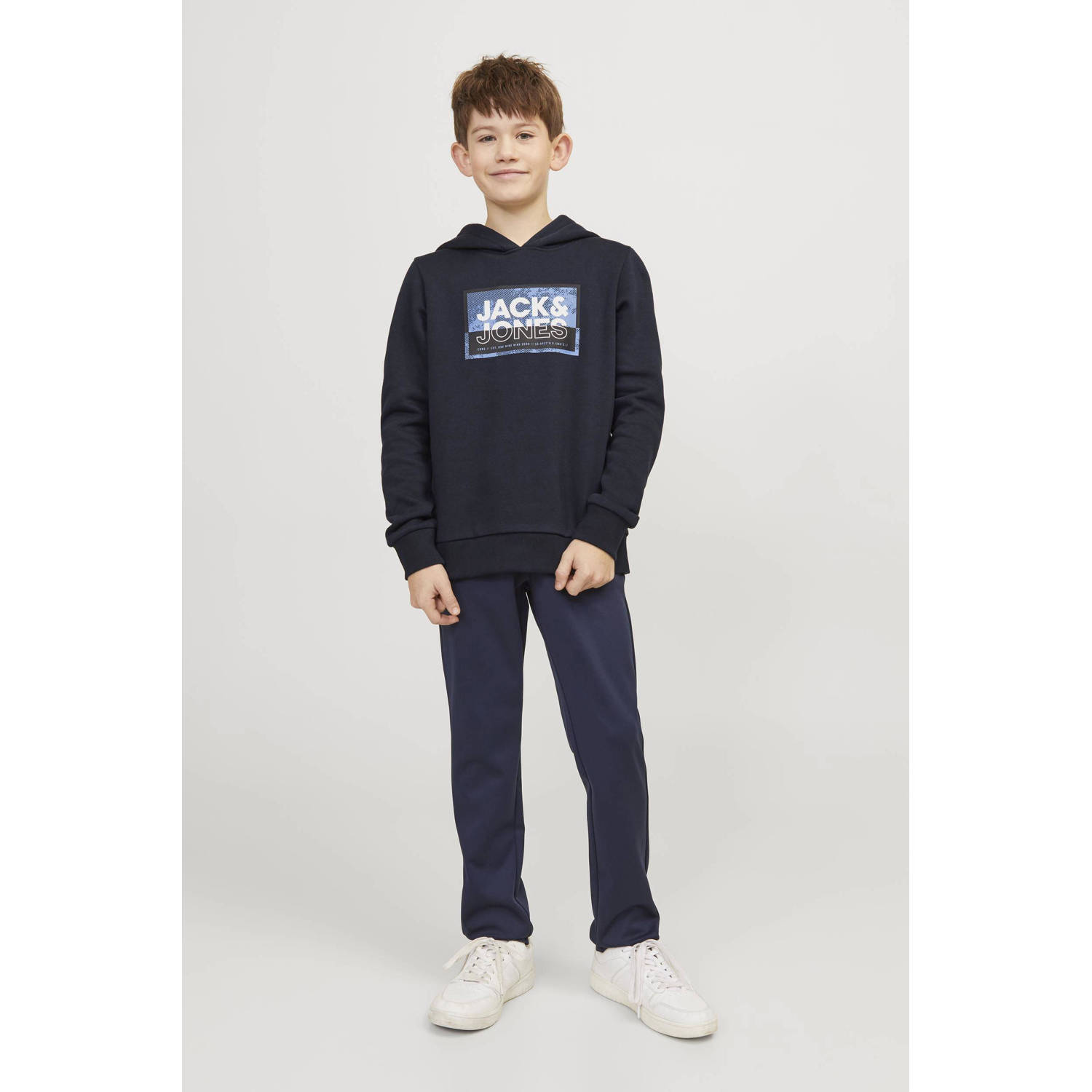 JACK & JONES JUNIOR hoodie JCOLOGAN met logo donkerblauw