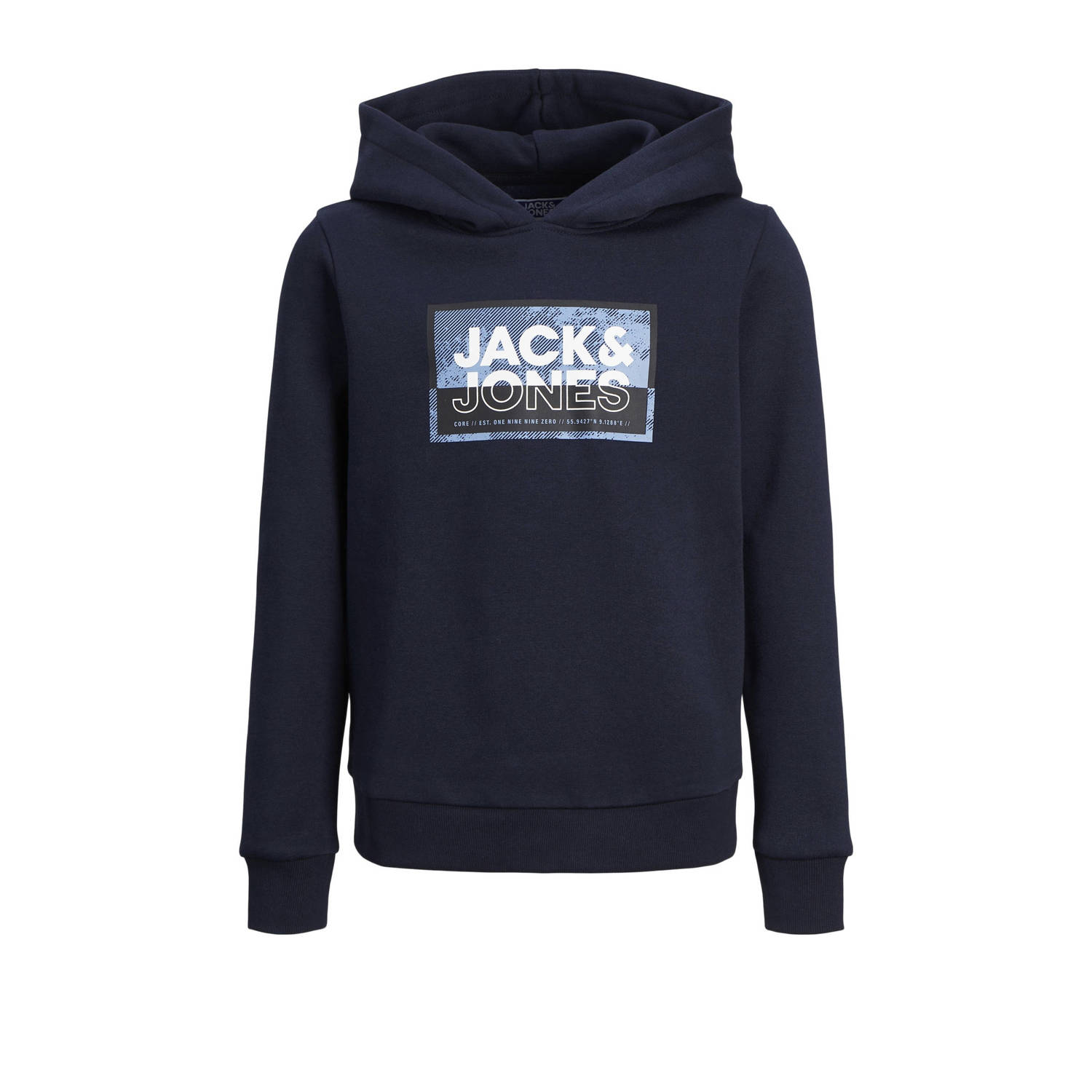 Jack & jones JUNIOR hoodie JCOLOGAN met logo donkerblauw Sweater Logo 140