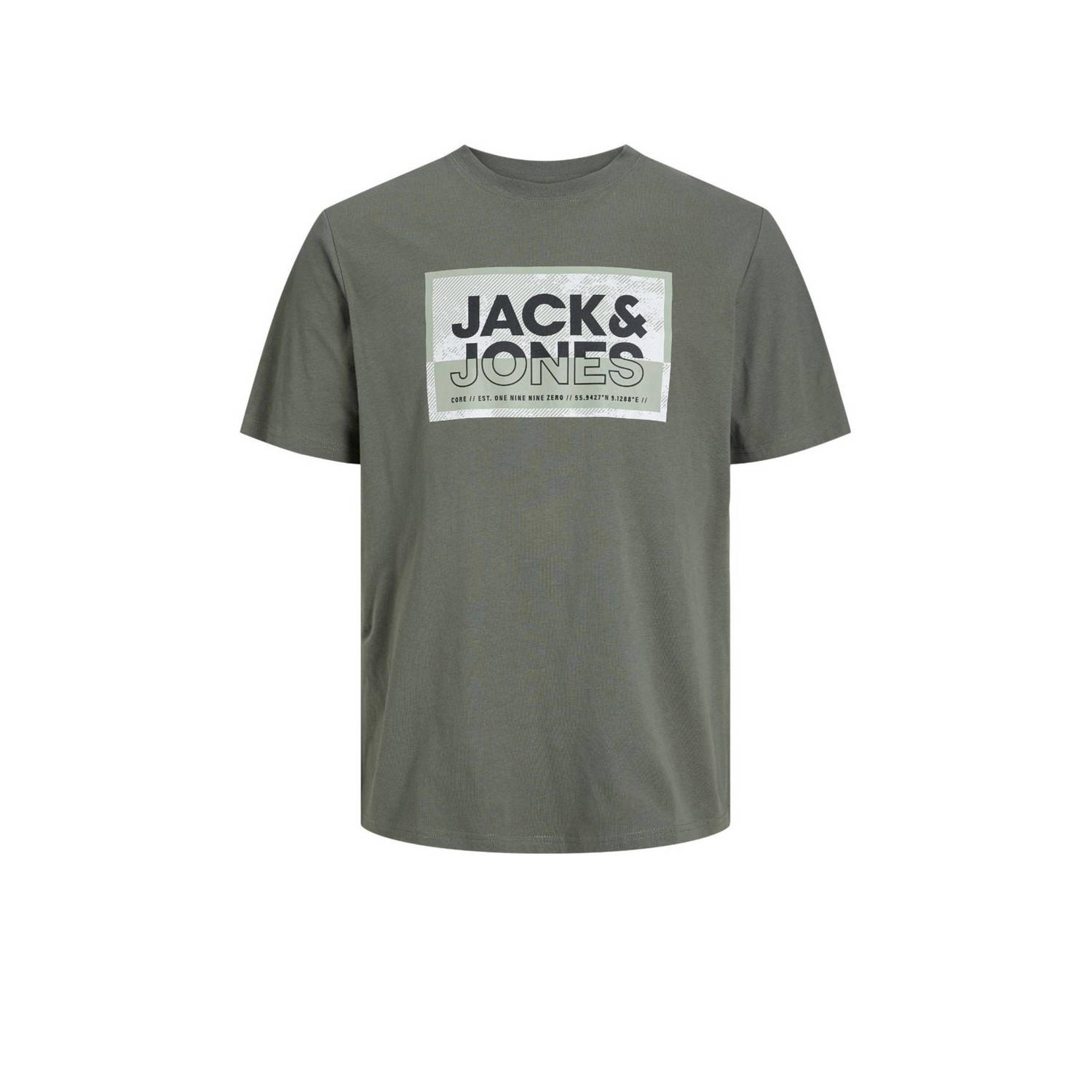 Jack & jones JUNIOR T-shirt JCOLOGAN met logo agave groen Jongens Katoen Ronde hals 140
