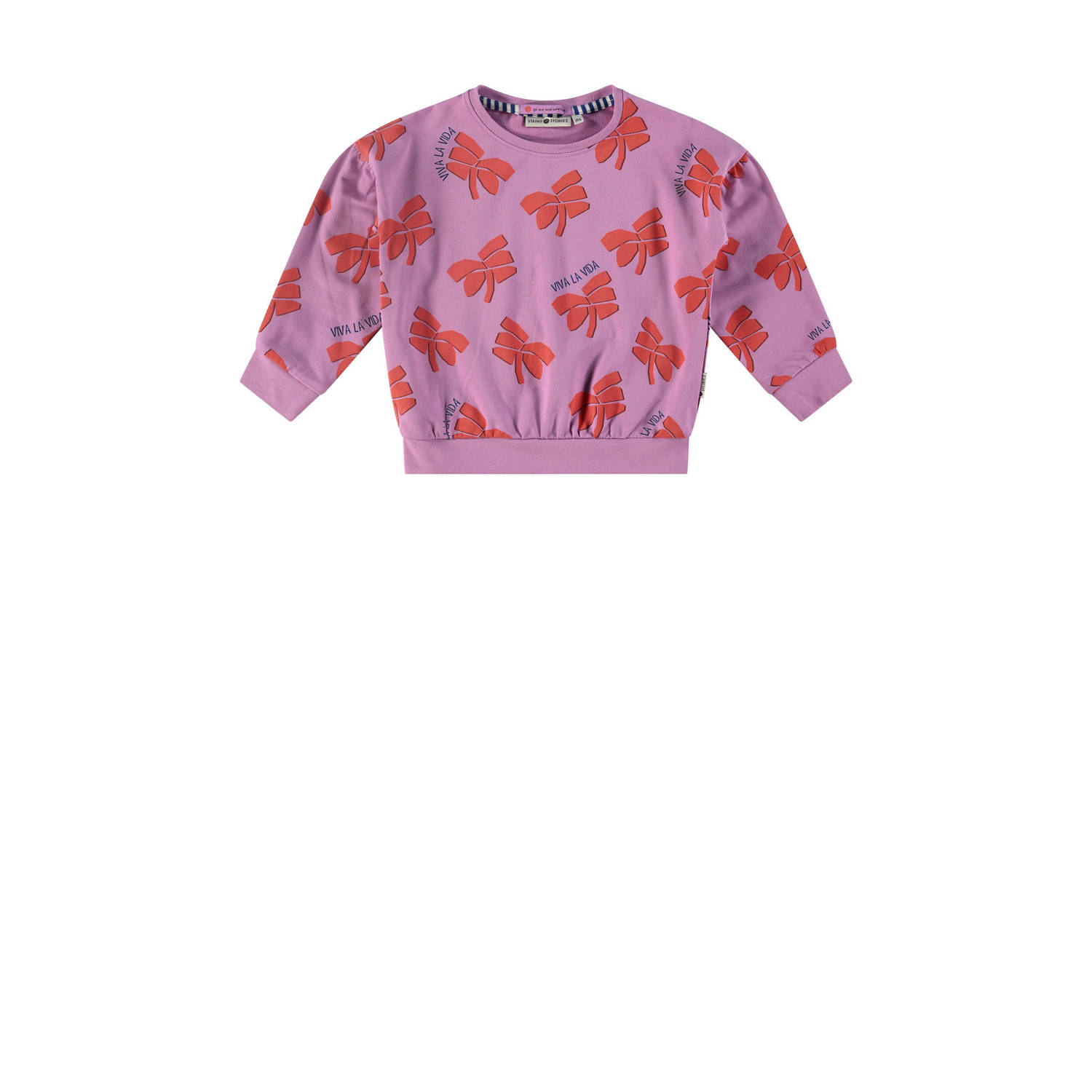 Stains&Stories sweater met all over print paars oranje All over print 104