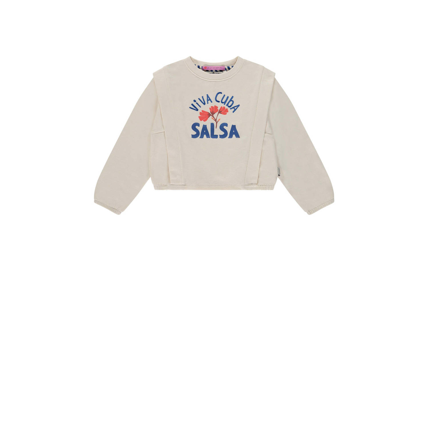 Stains&Stories sweater met printopdruk ecru blauw Printopdruk 104