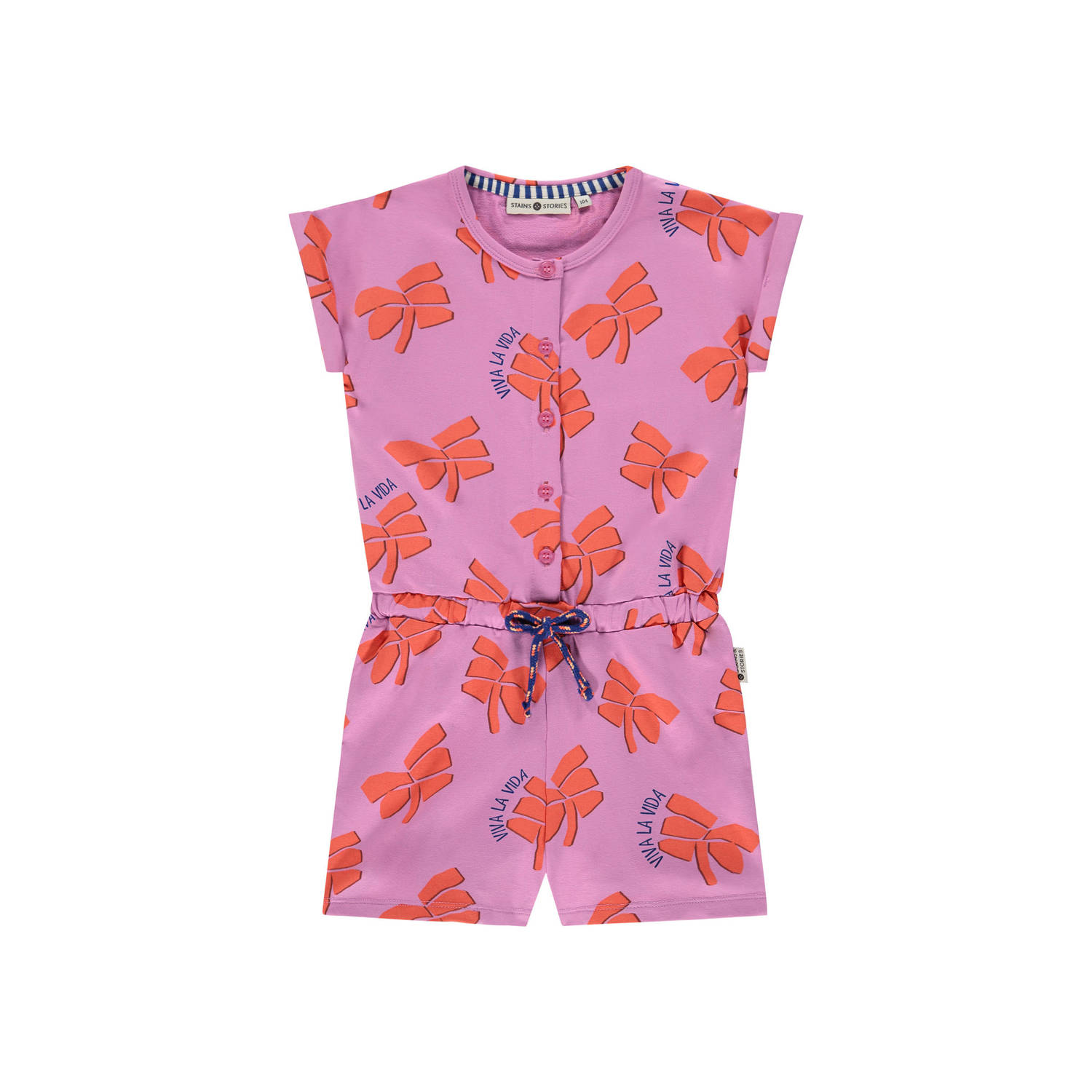 Stains&Stories jumpsuit met all over print paars oranje Meisjes Stretchkatoen Ronde hals 104