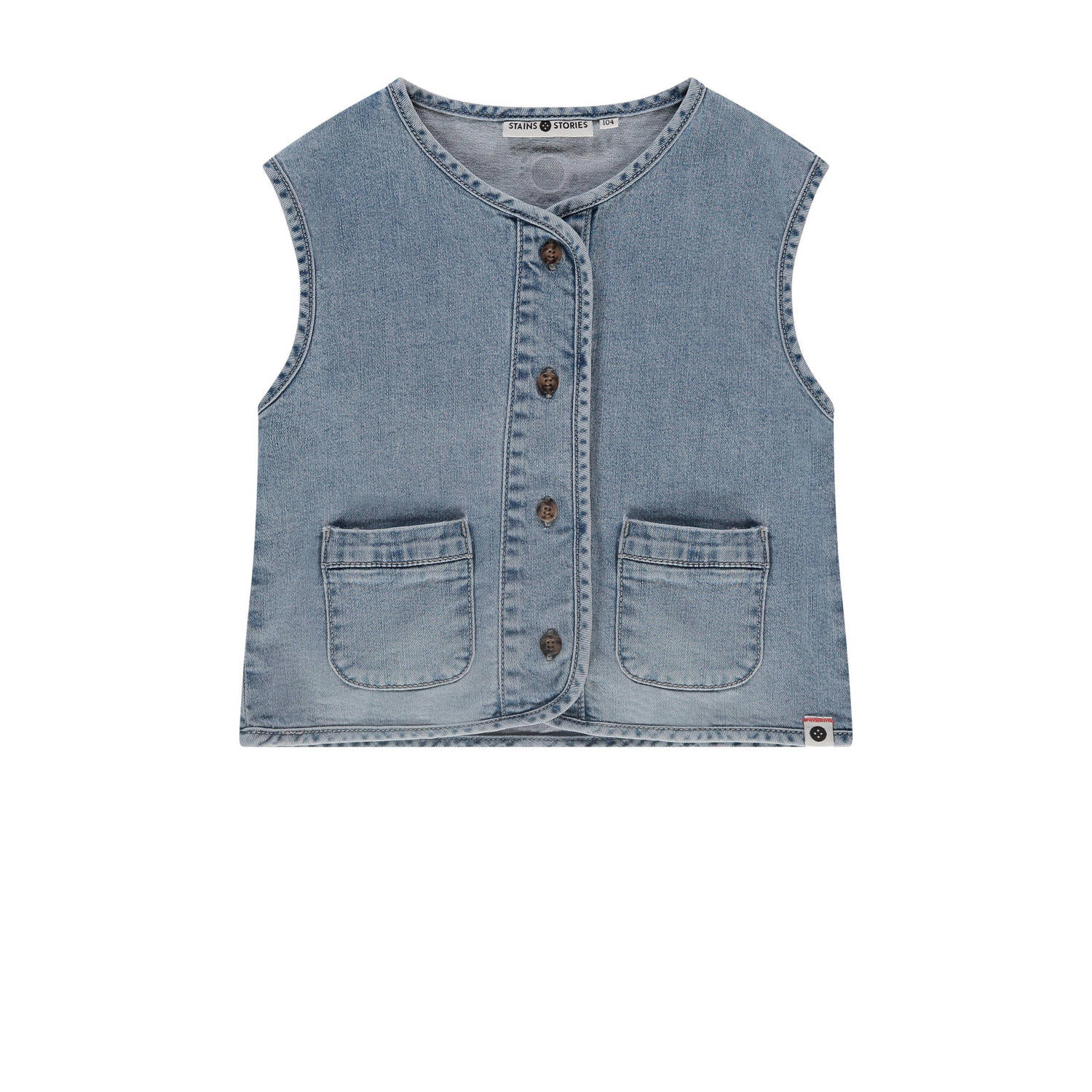 Stains&Stories gilet blauw Meisjes Stretchdenim Ronde hals Effen 104