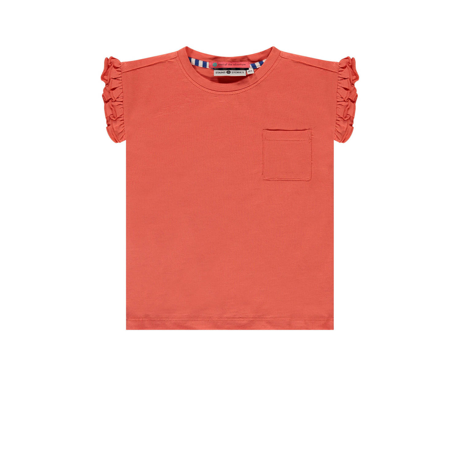 Stains&Stories T-shirt oranje Meisjes Stretchkatoen Ronde hals Effen 104
