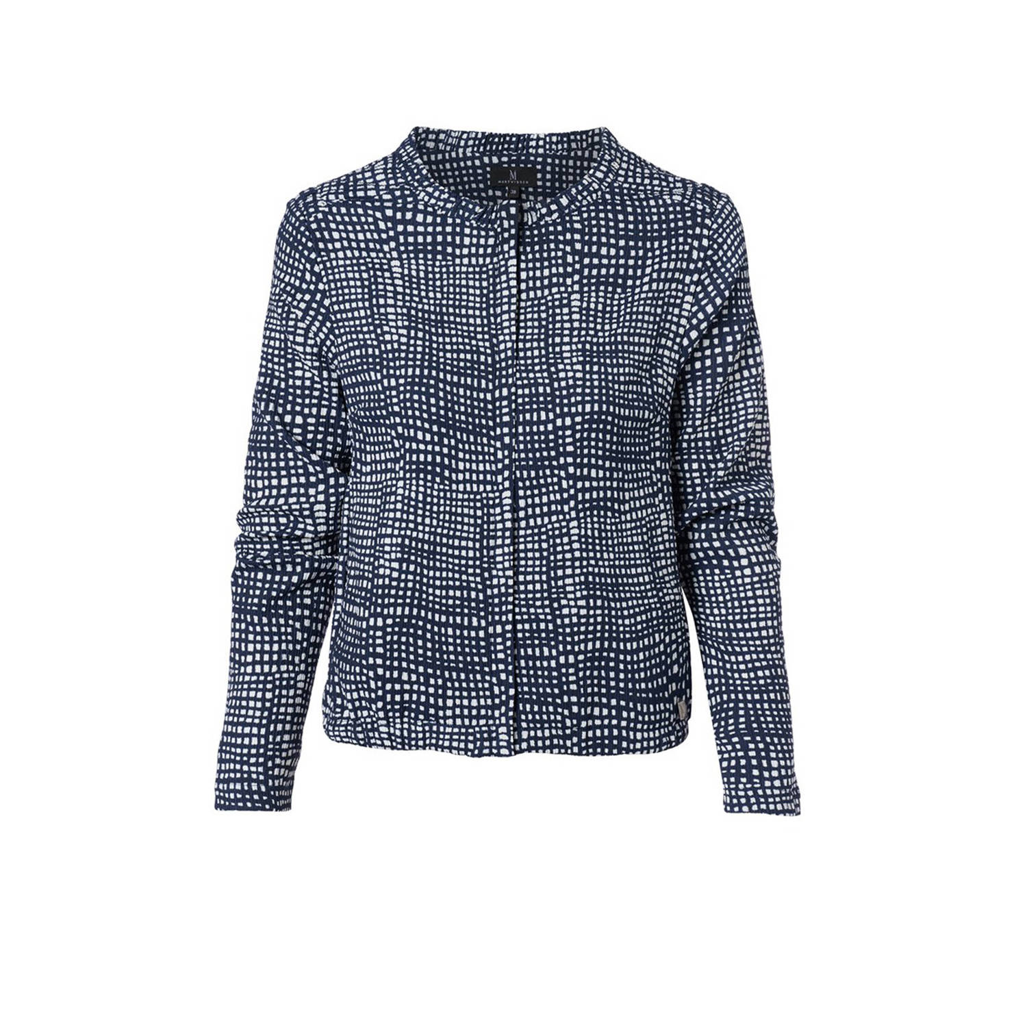 Mart Visser rechtvallende blazer Vivian met all over print en ruches donkerblauw wit