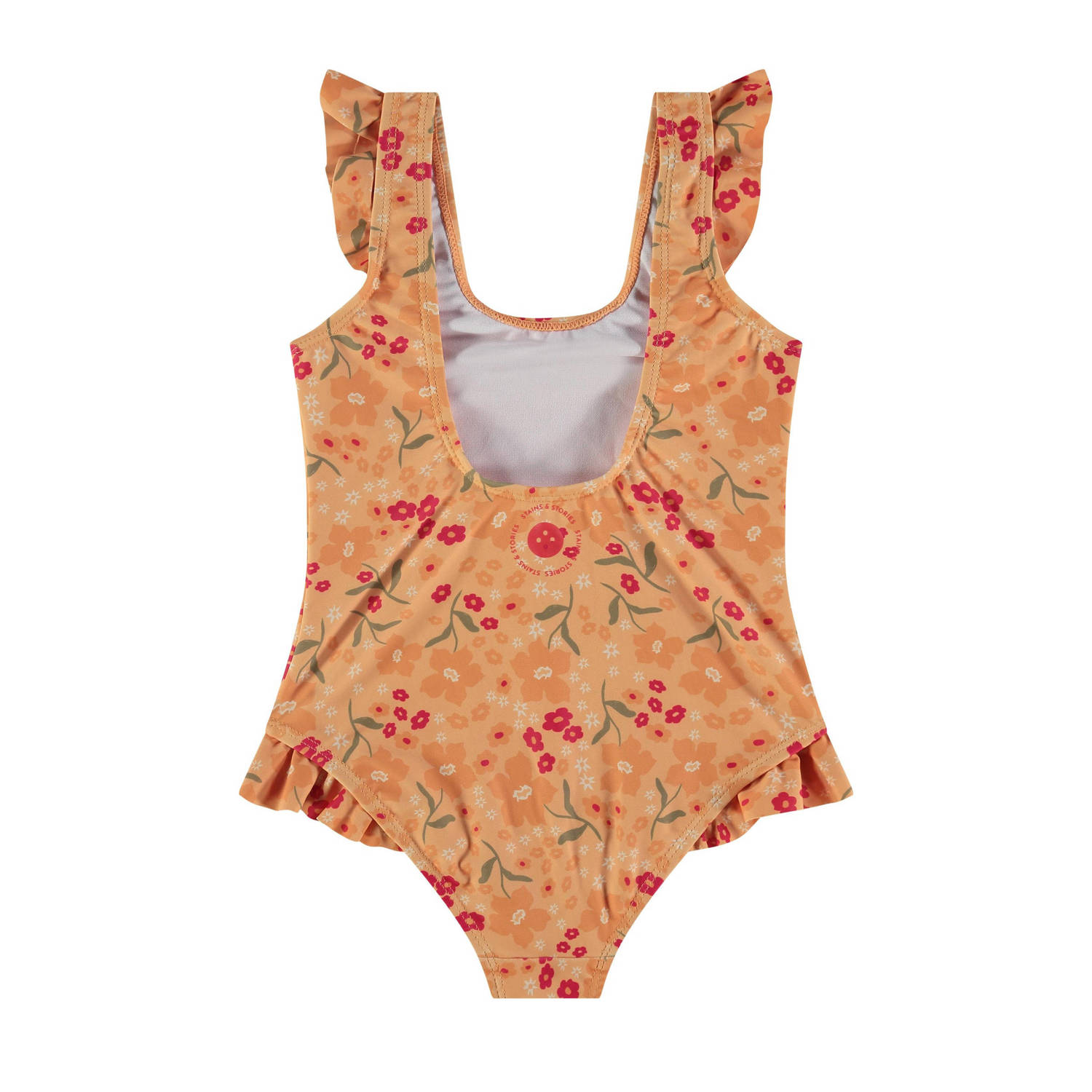 Stains&Stories badpak met all over print en ruches oranje