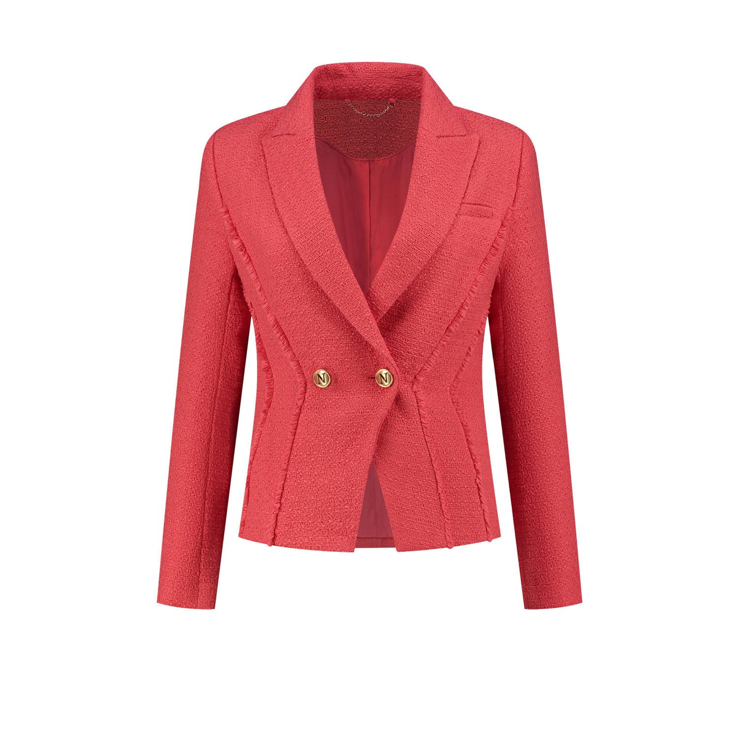 NIKKIE tweed getailleerde blazer koraalrood