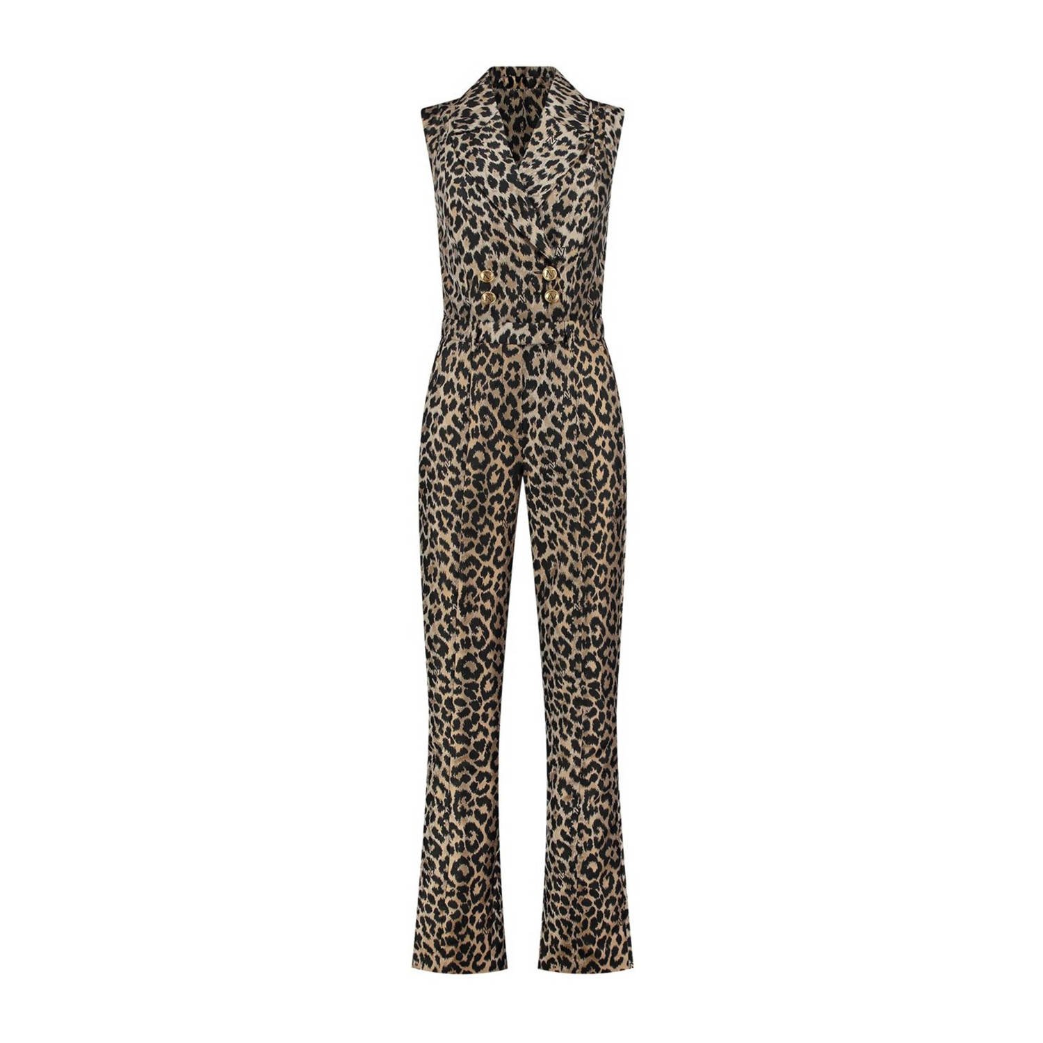 NIKKIE jumpsuit met panterprint bruin