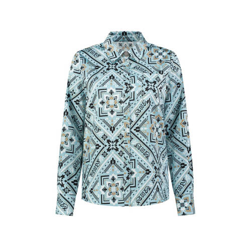 NIKKIE blouse met all over print lichtblauw/zwart/ecru