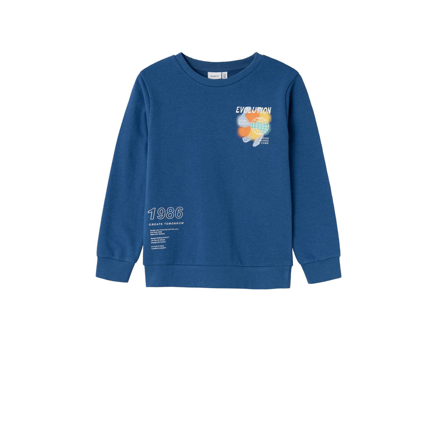 Name it KIDS sweater NKMBAHEPPE met backprint hardblauw Backprint 122 128