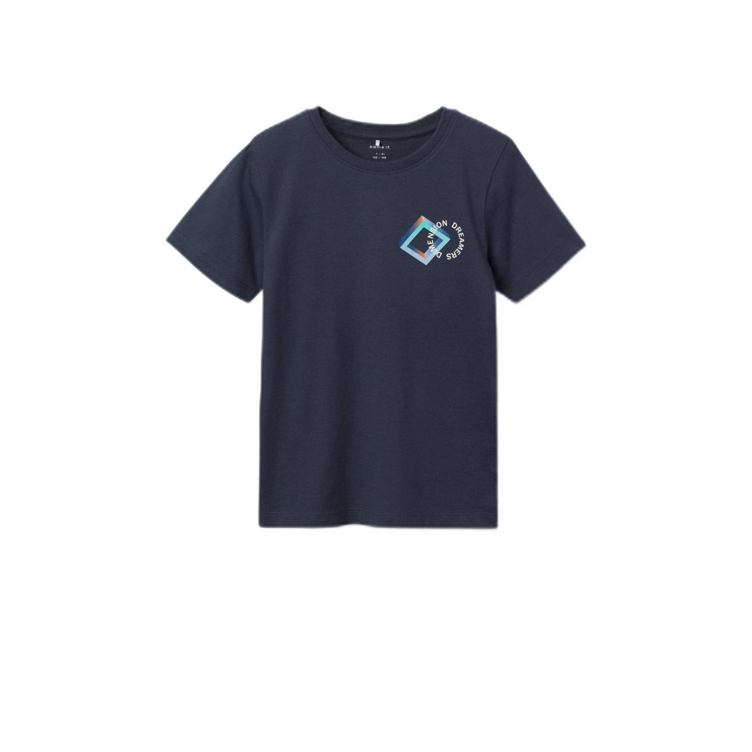 Name it KIDS T-shirt NKMBATHIAS met backprint donkerblauw Jongens Katoen Ronde hals 122 128