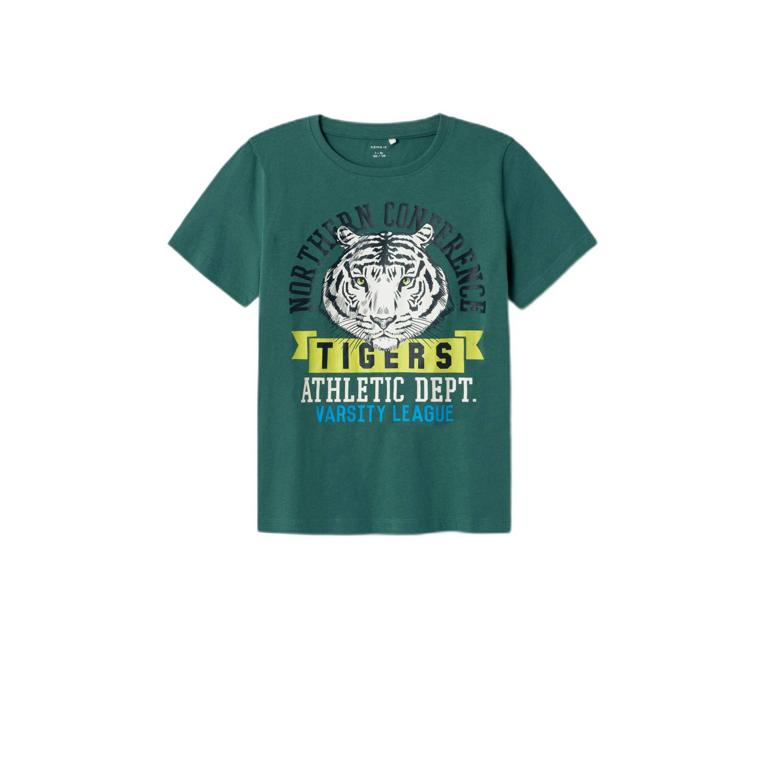 Name it KIDS T-shirt NMMBERTE met printopdruk donkergroen zwart geel Jongens Katoen Ronde hals 122 128