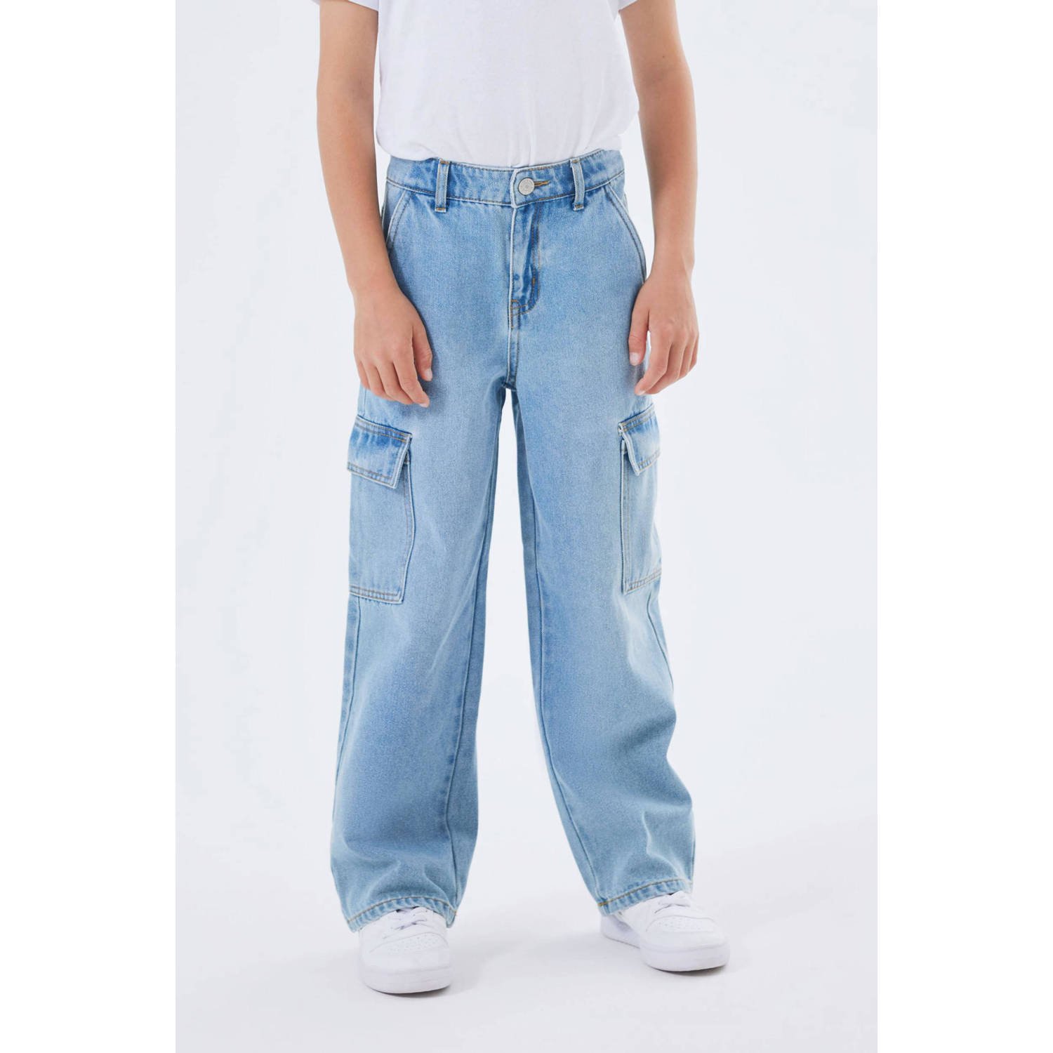 Name it KIDS wide leg jeans NKFROSE light blue denim Blauw Effen 116