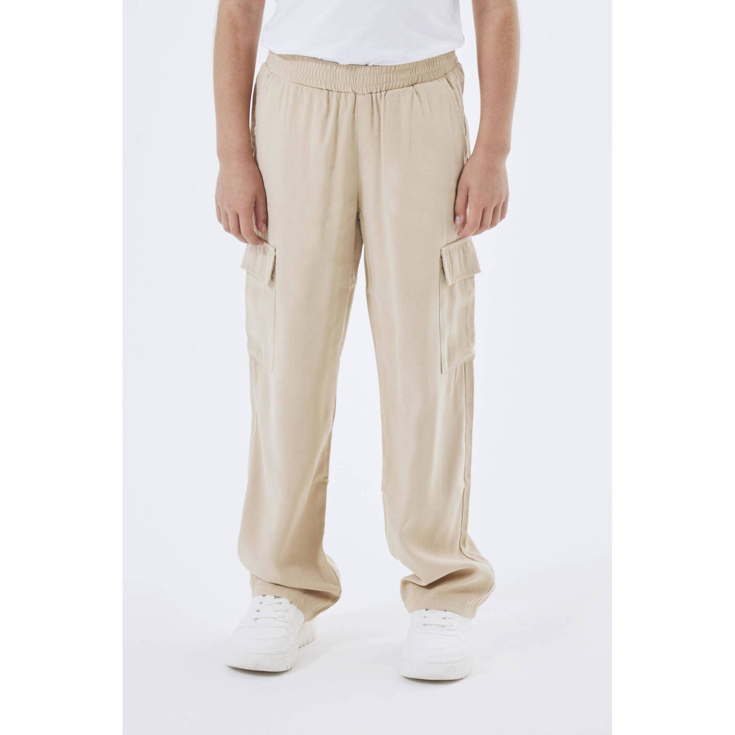 Name it KIDS loose fit cargobroek NKFBELLA beige Meisjes Viscose Effen 116