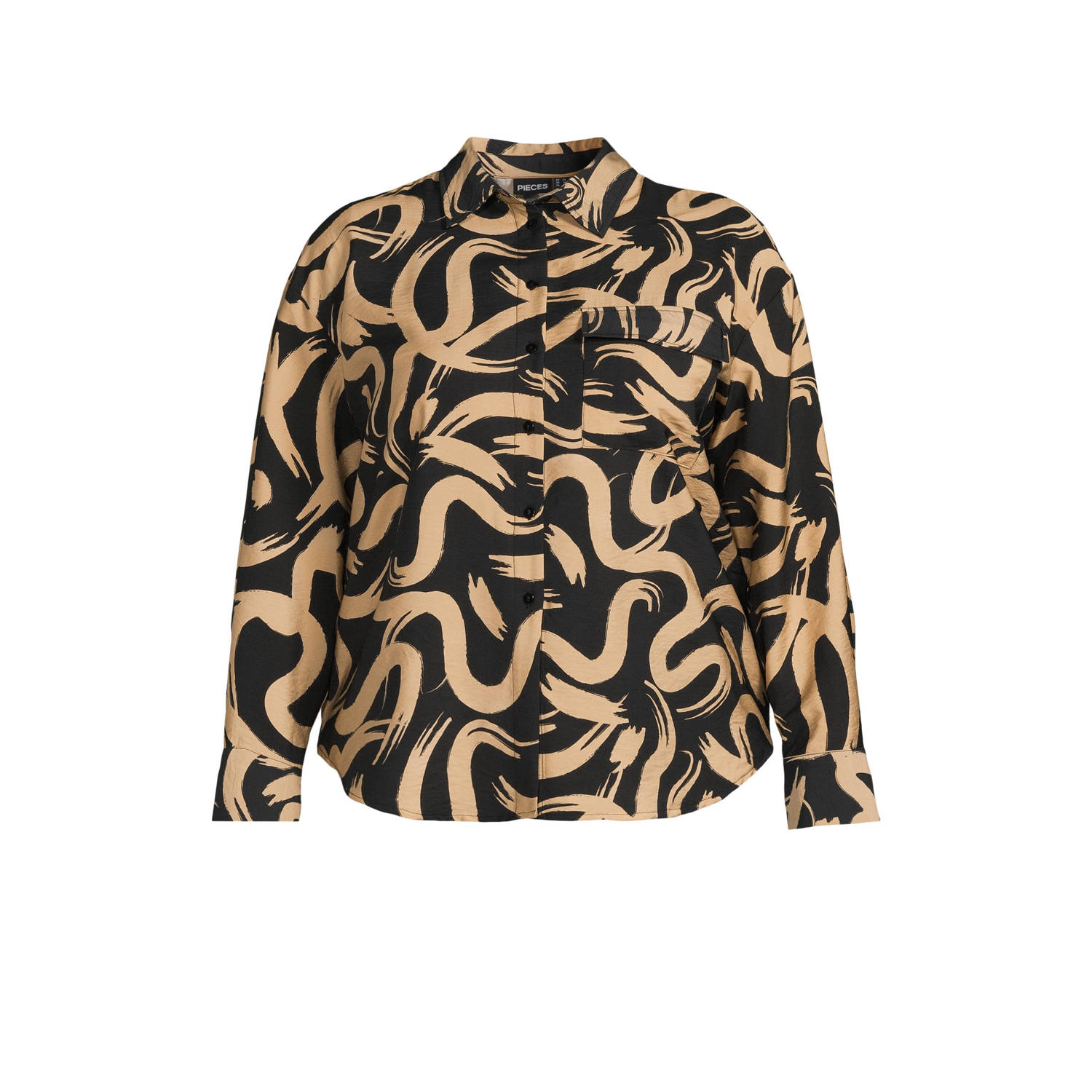 PIECES Curve blouse PCMERITA met all over print zwart bruin