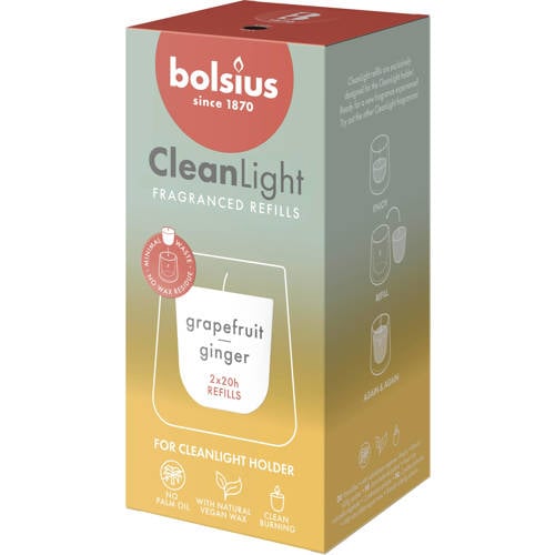 Bolsius geurkaars CleanLight Refill (set van 2) - wit