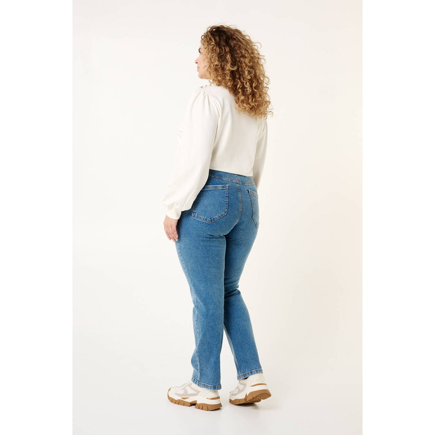 MS Mode straight leg jeans stonewashed light blue denim