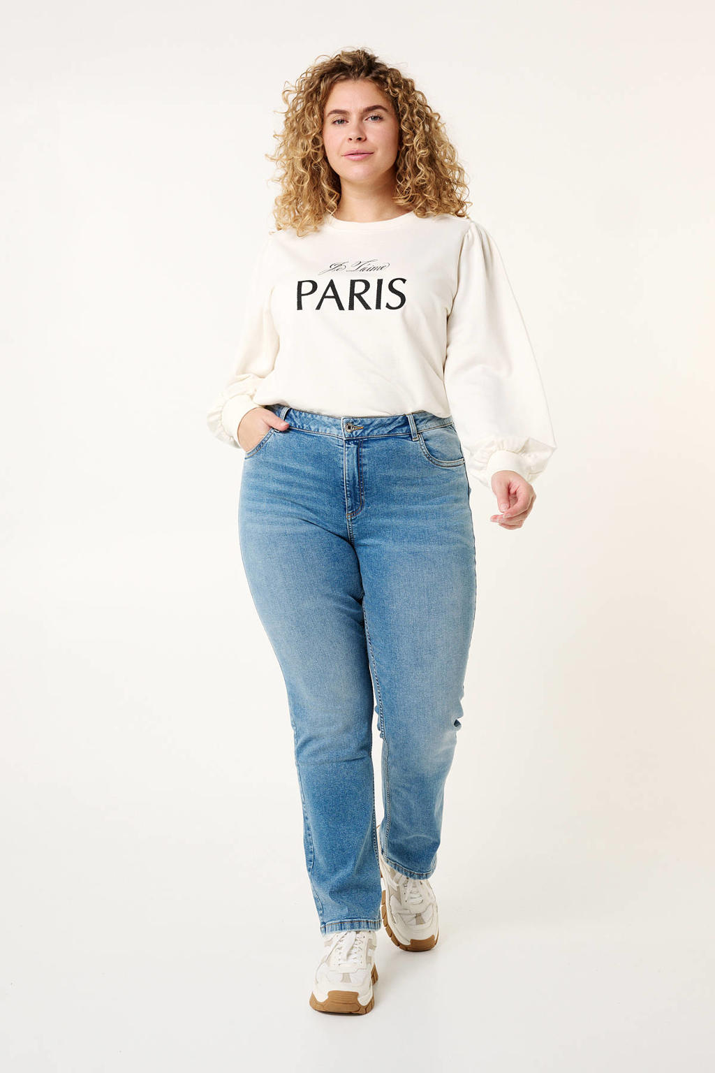 MS Mode straight leg jeans stonewashed light blue denim