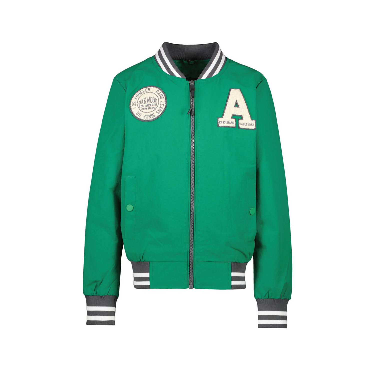 Cars baseball jacket JUSTIN met logo groen wit Jas Jongens Nylon Opstaande kraag 116