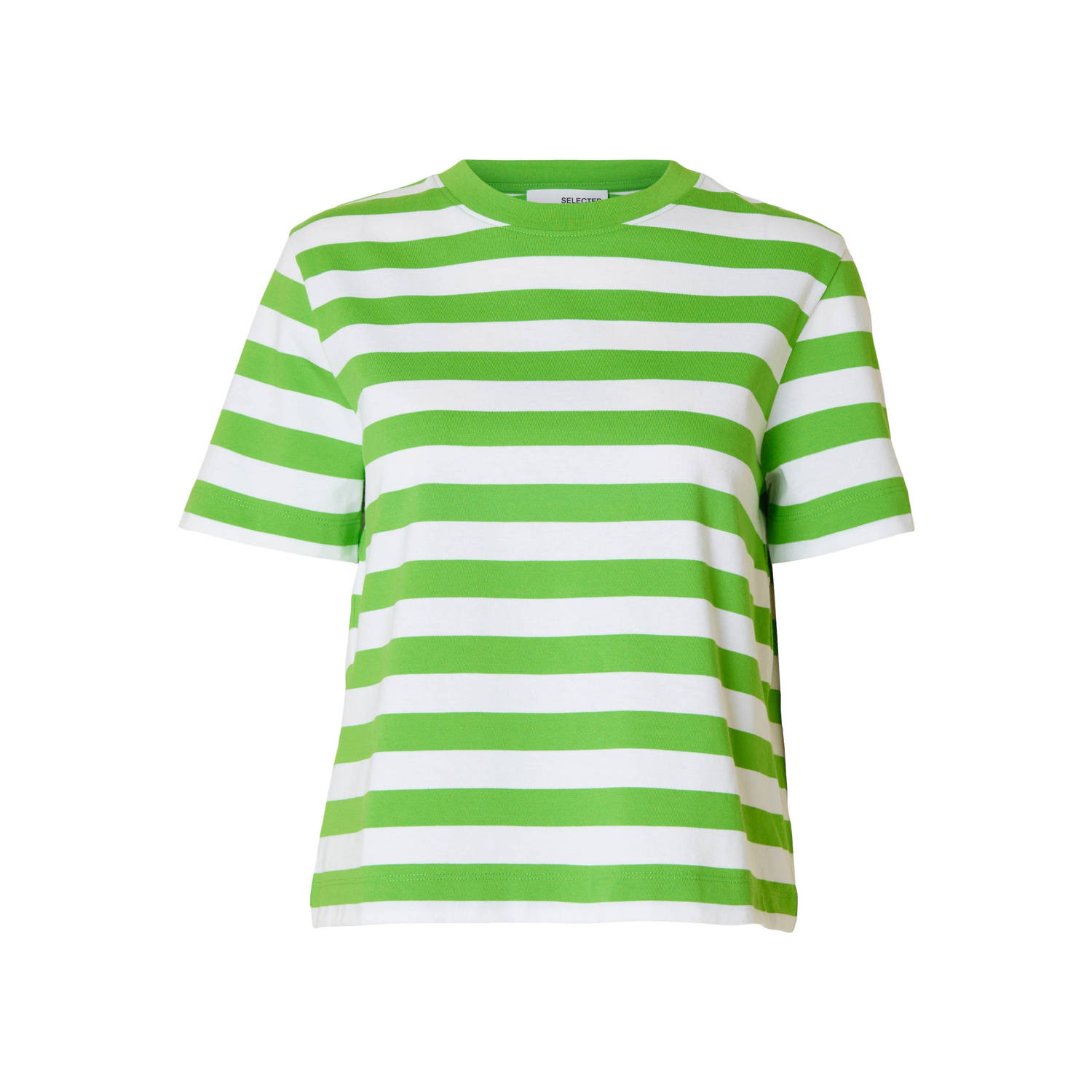 SELECTED FEMME gestreept T-shirt SLFESSENTIAL groen wit