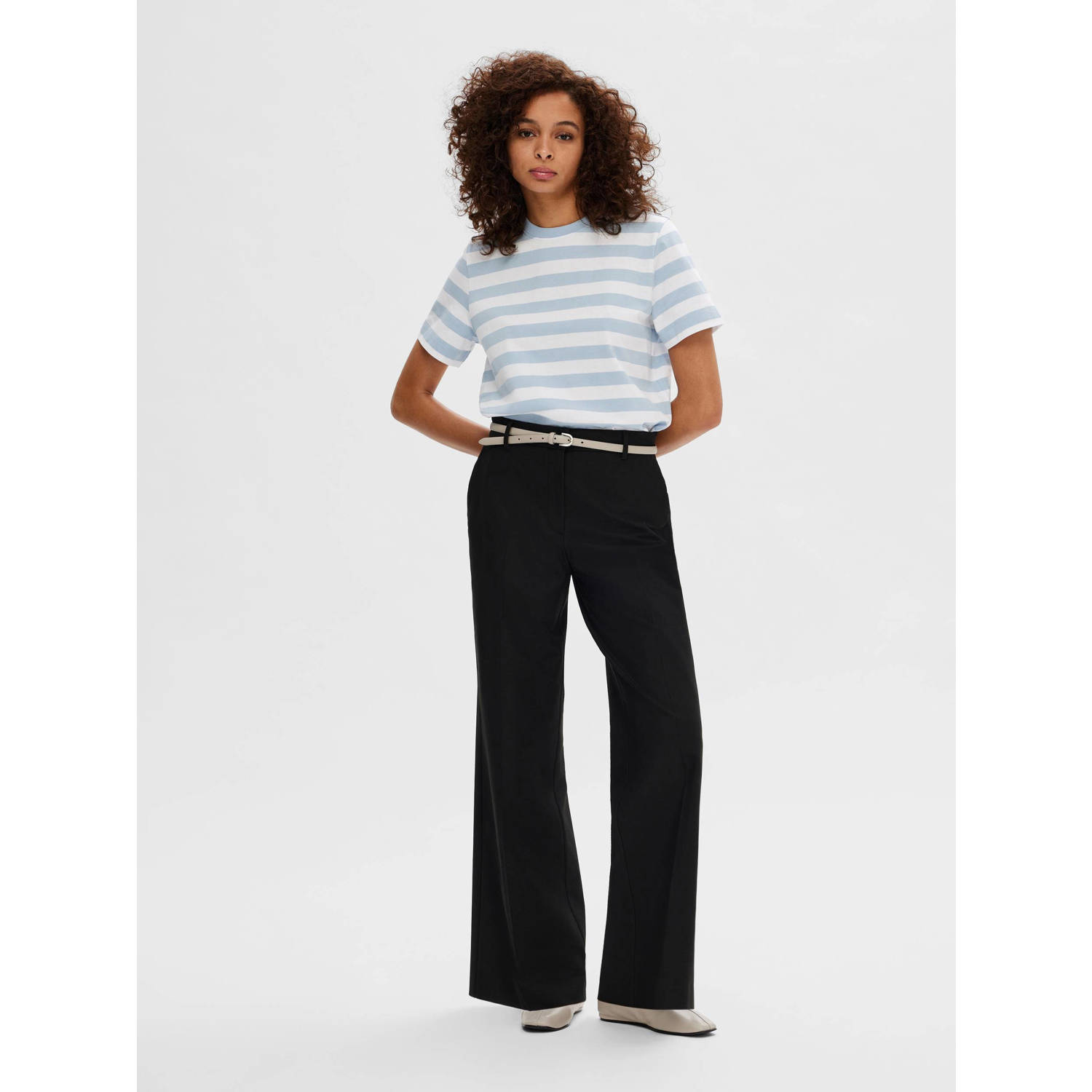 SELECTED FEMME gestreept T-shirt SLFESSENTIAL blauw wit