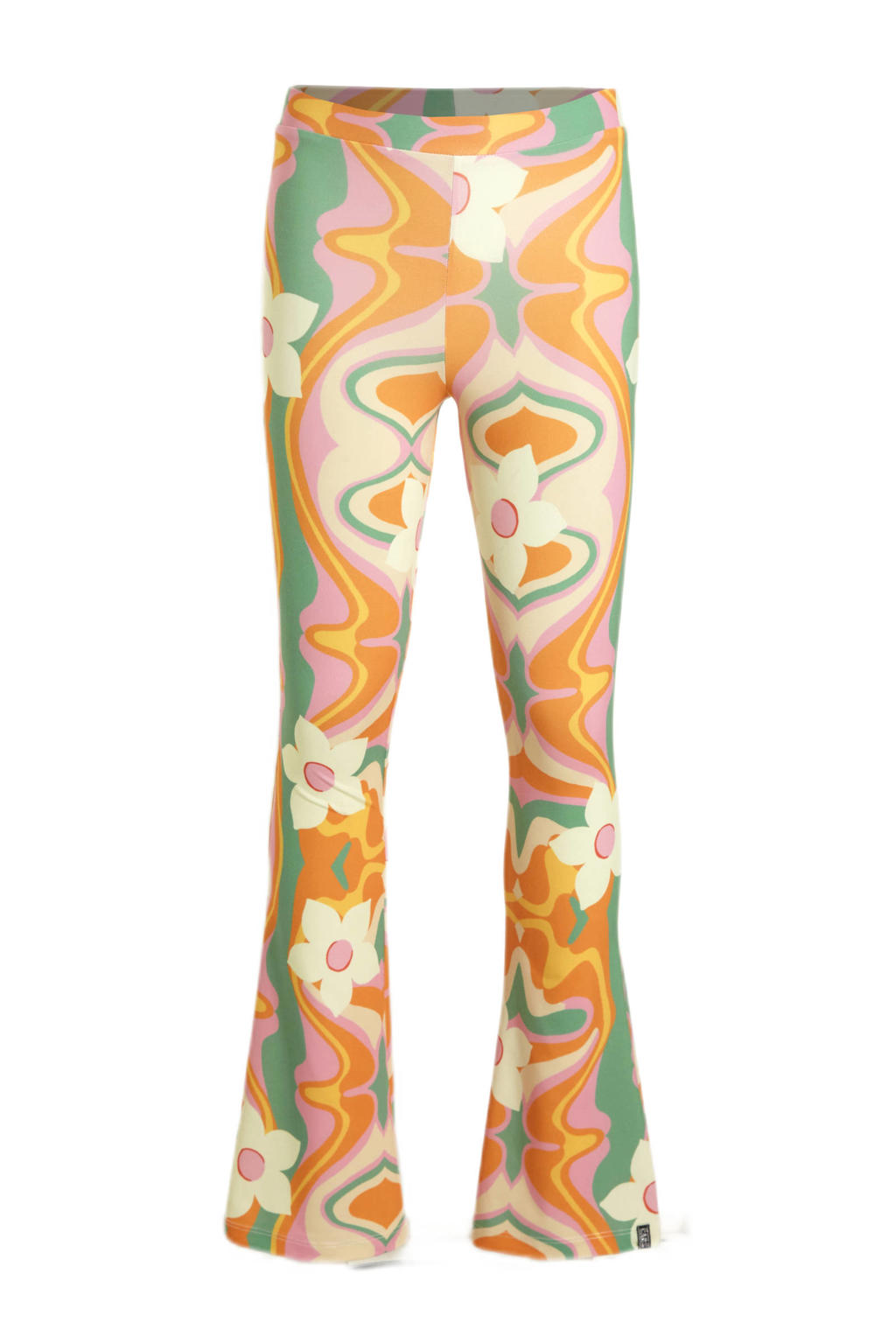 Oranje, groen en witte meisjes Cars flared broek van polyester met elastische tailleband