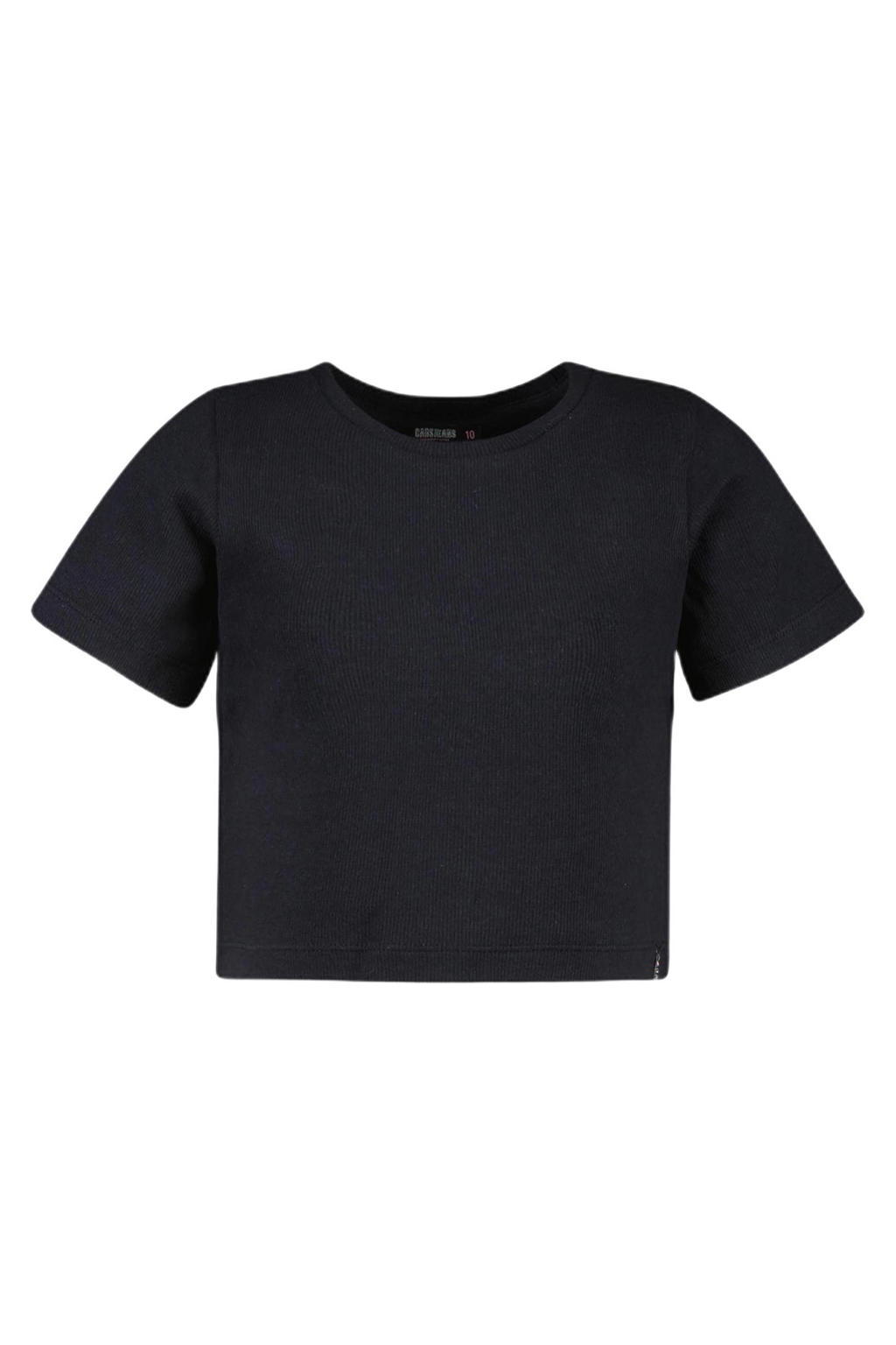 Zwarte meisjes Cars T-shirt van katoen met effen, korte mouwen en ronde hals