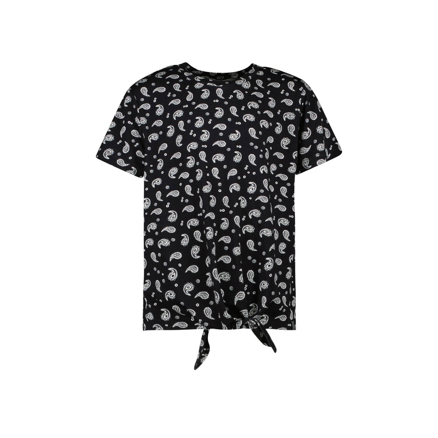 Cars T-shirt RUNA met paisleyprint zwart wit Meisjes Viscose Ronde hals 128