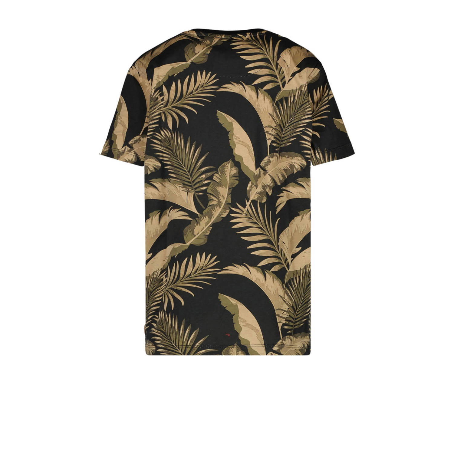 Cars T-shirt OPINO met bladprint zwart mosgroen