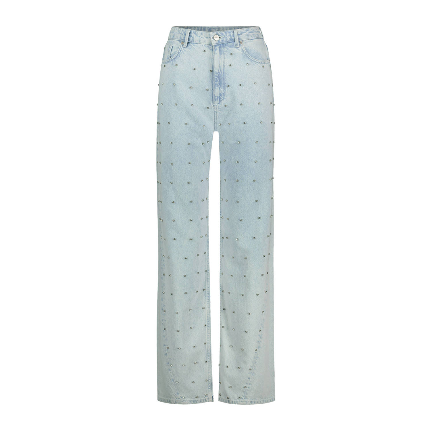 Homage Lichtblauwe wide leg jeans met strass steentjes Blue Dames