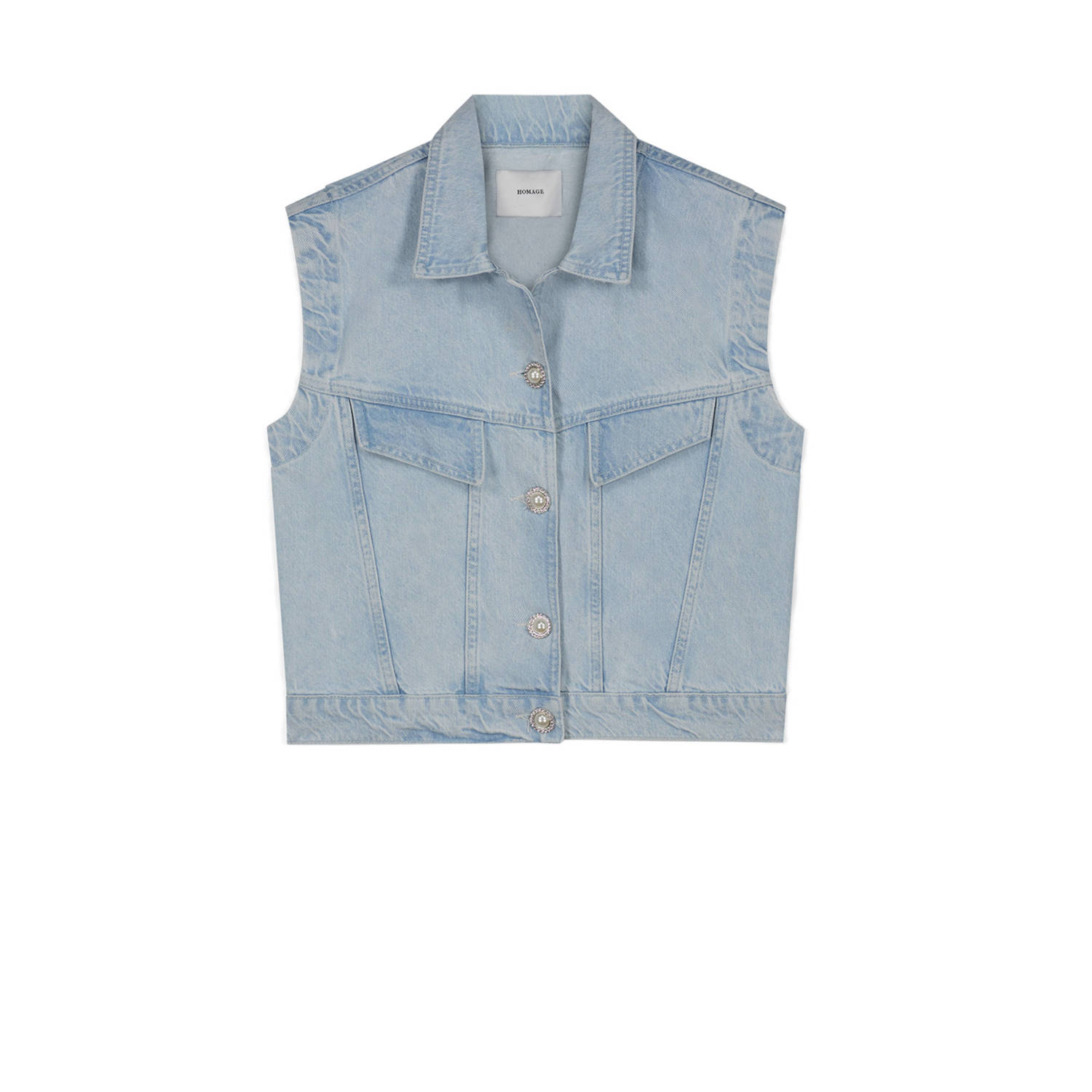 Homage Lichtblauw kort denim gilet met strass Blue Dames