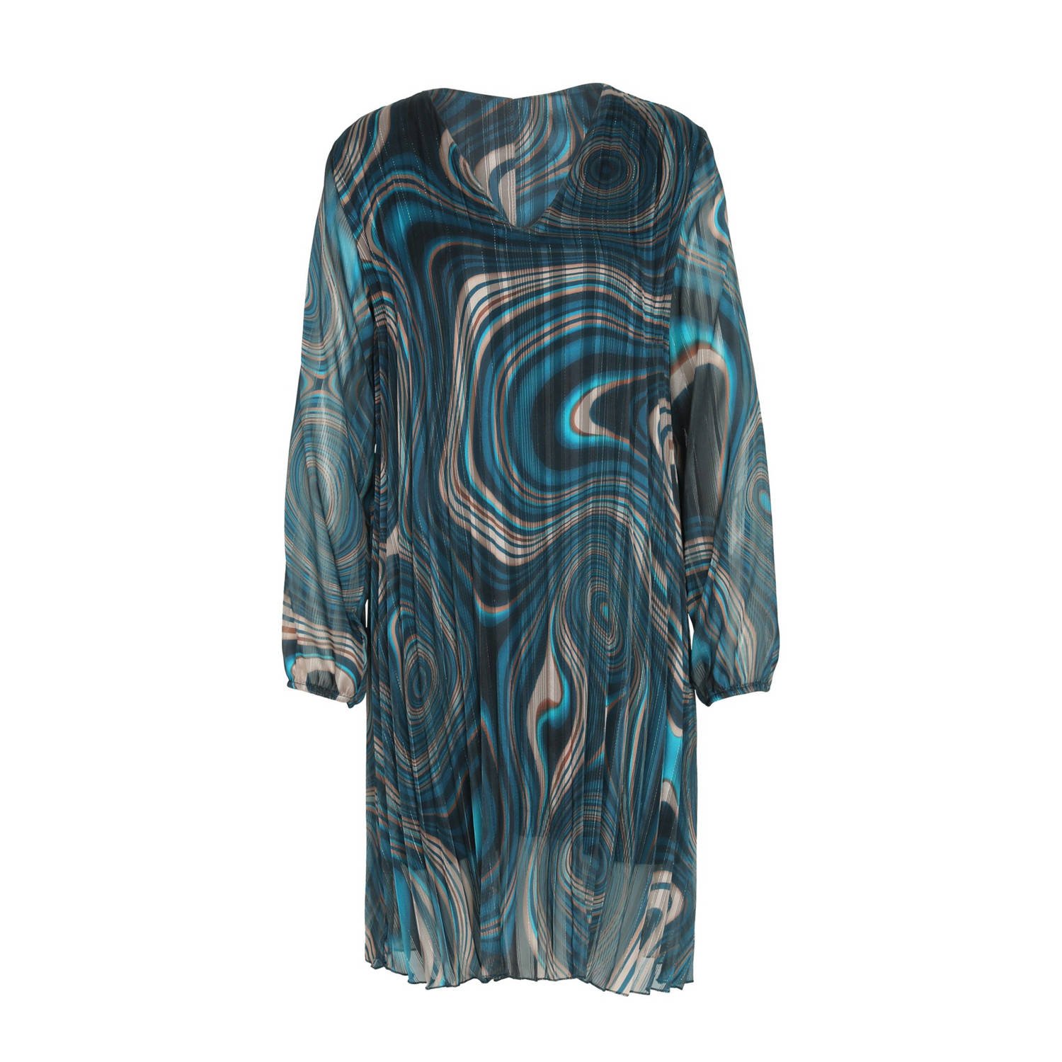Cassis semi-transparante A-lijn jurk met all over print blauw