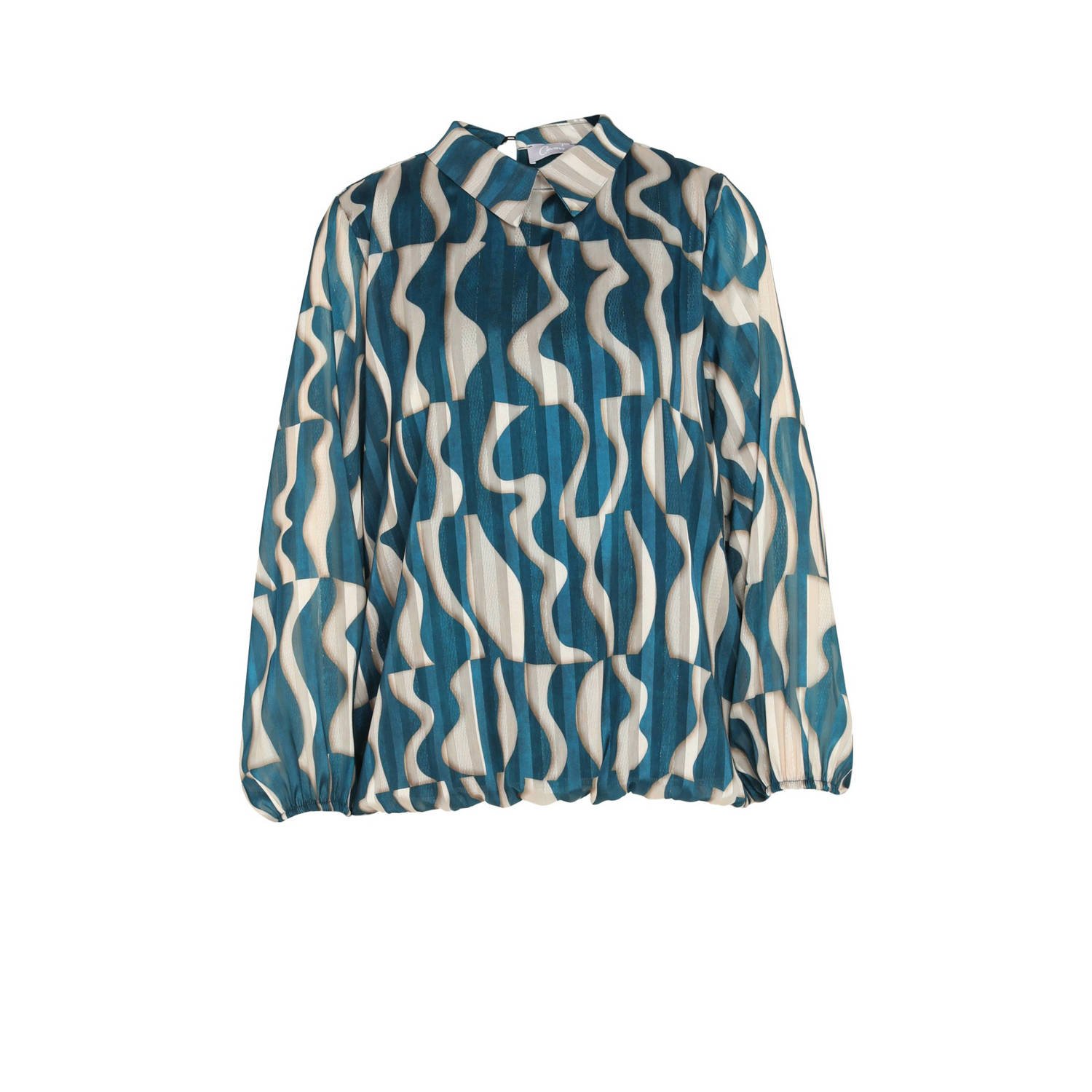 Cassis blousetop met all over print petrol