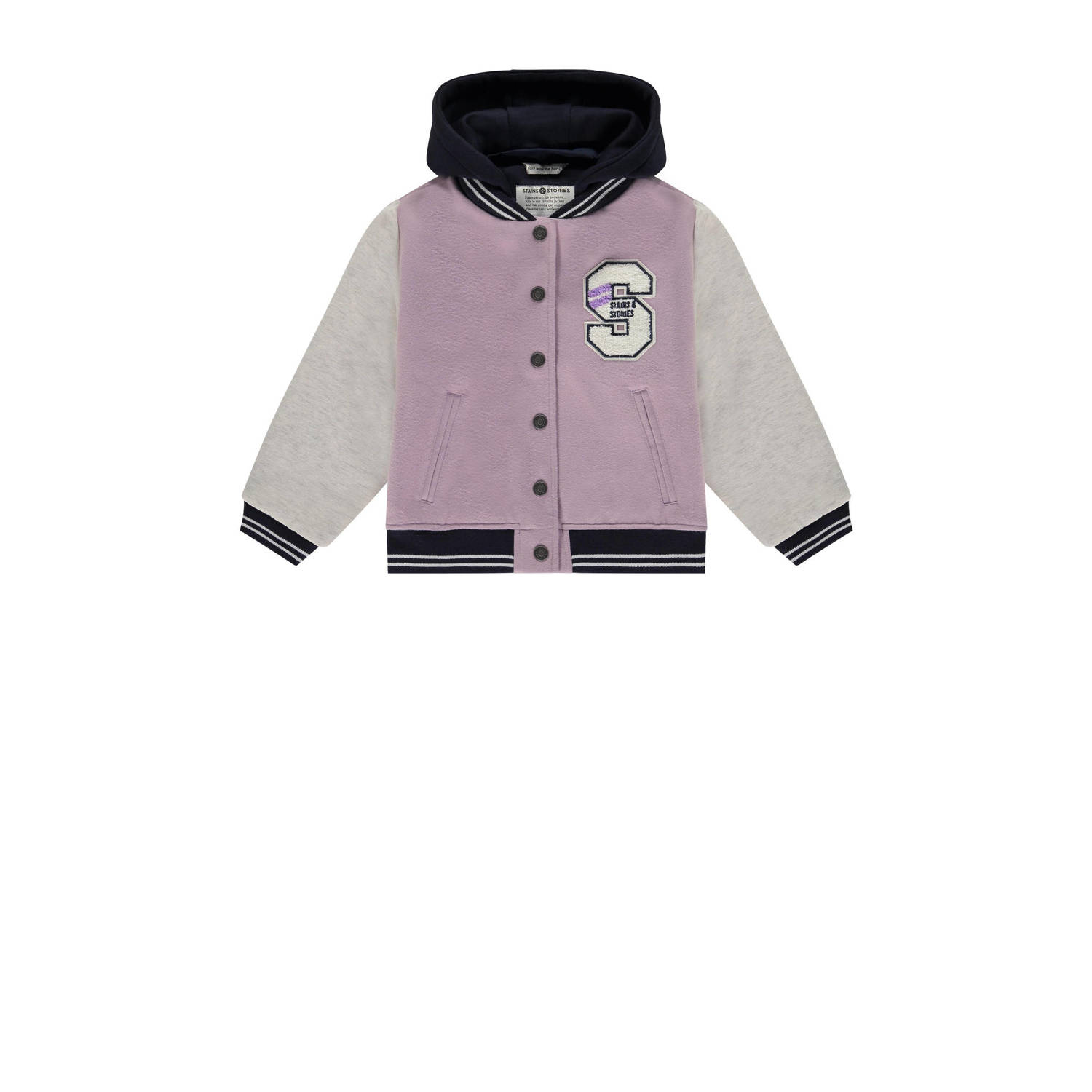 Stains&Stories baseball jacket lila wit zwart Jas Paars Meisjes Polyester Capuchon 104