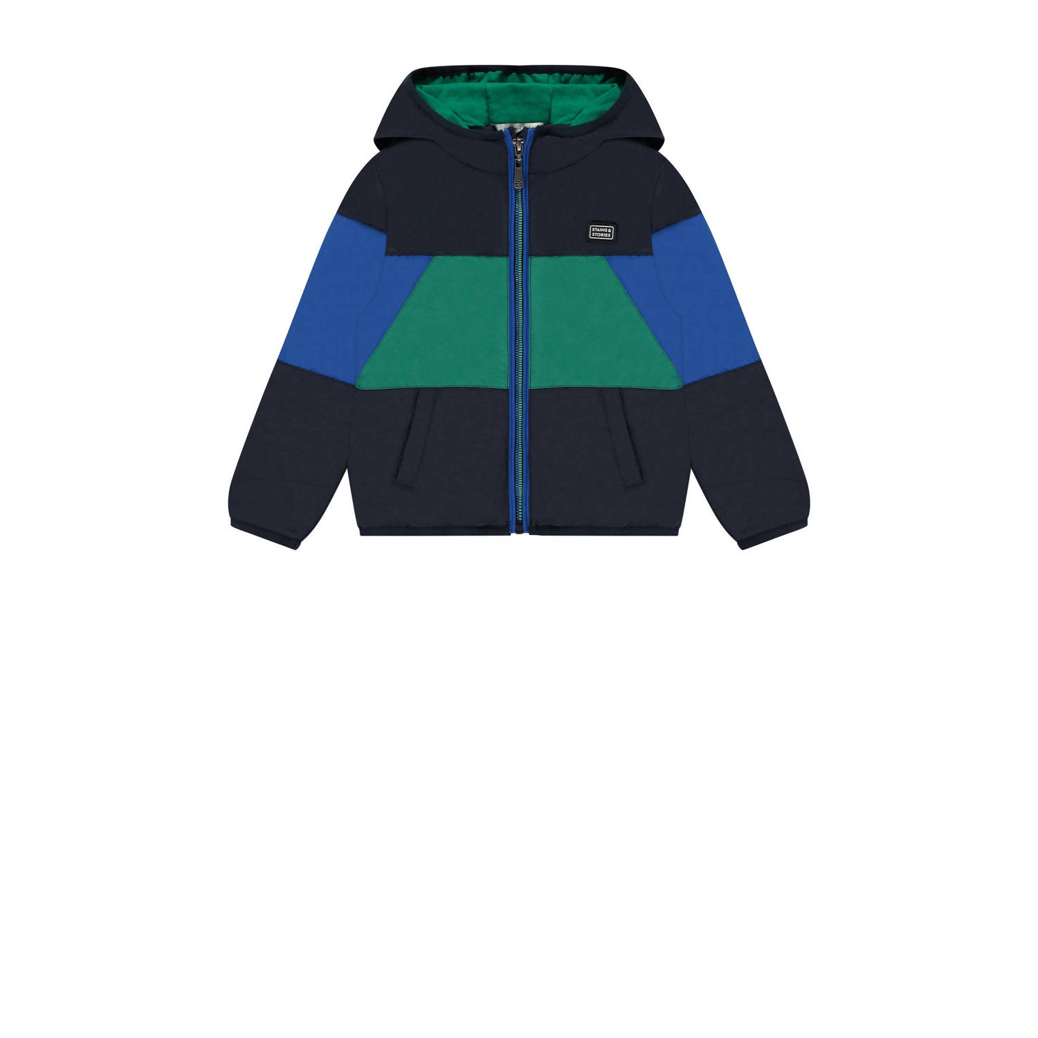 Stains&Stories zomerjas donkerblauw blauw groen Jongens Gerecycled polyester Capuchon 116