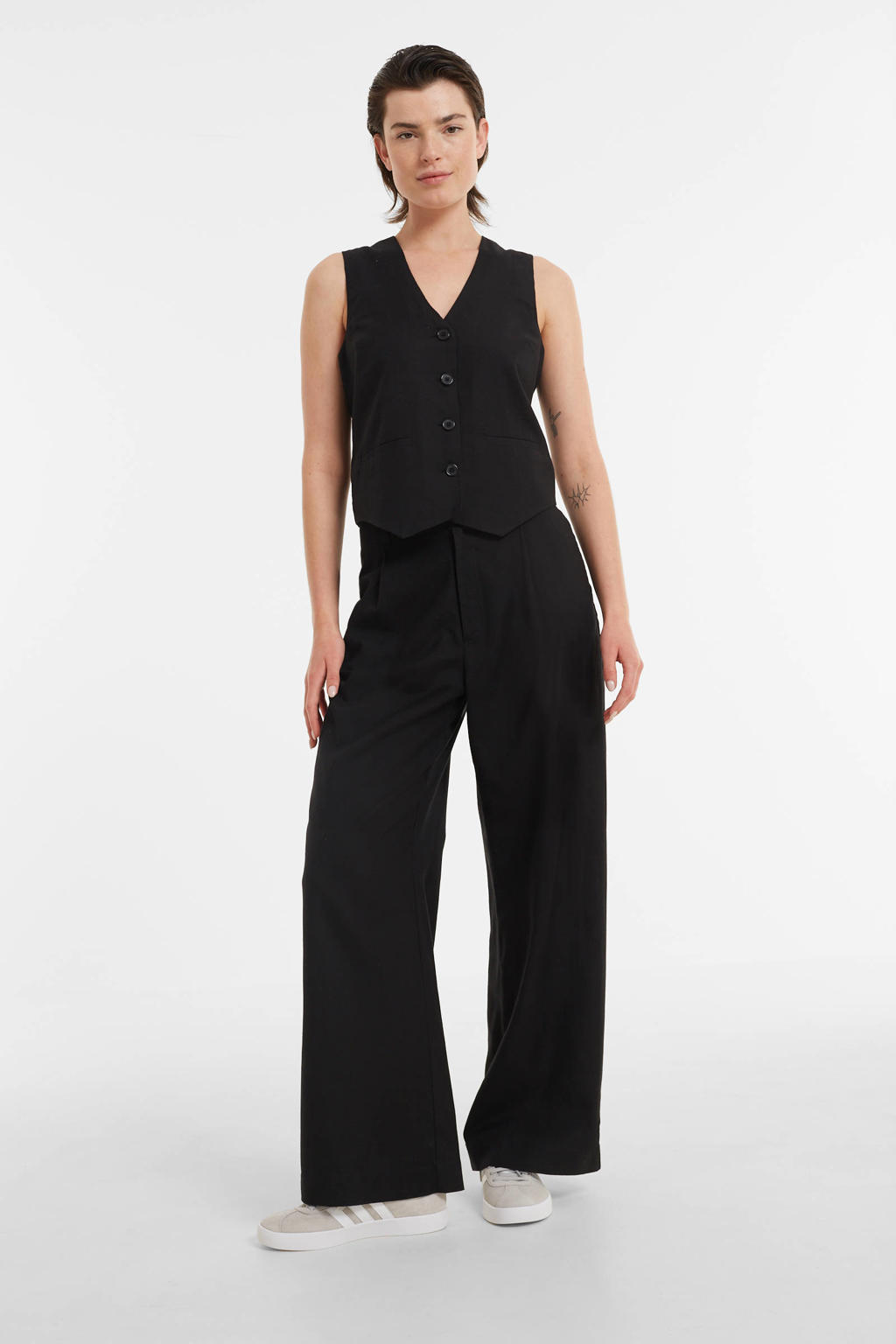 Ruby linnen wide leg broek zwart