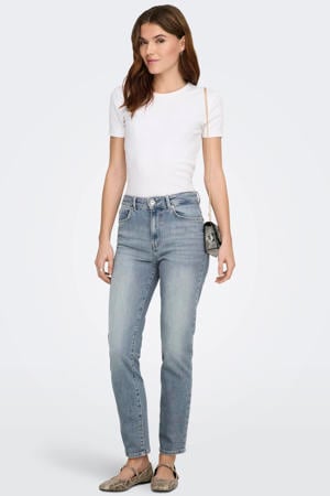 cropped high waist straight leg jeans ONLEMILY medium blue denim