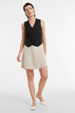 linnen skort met krijtstreep print beige