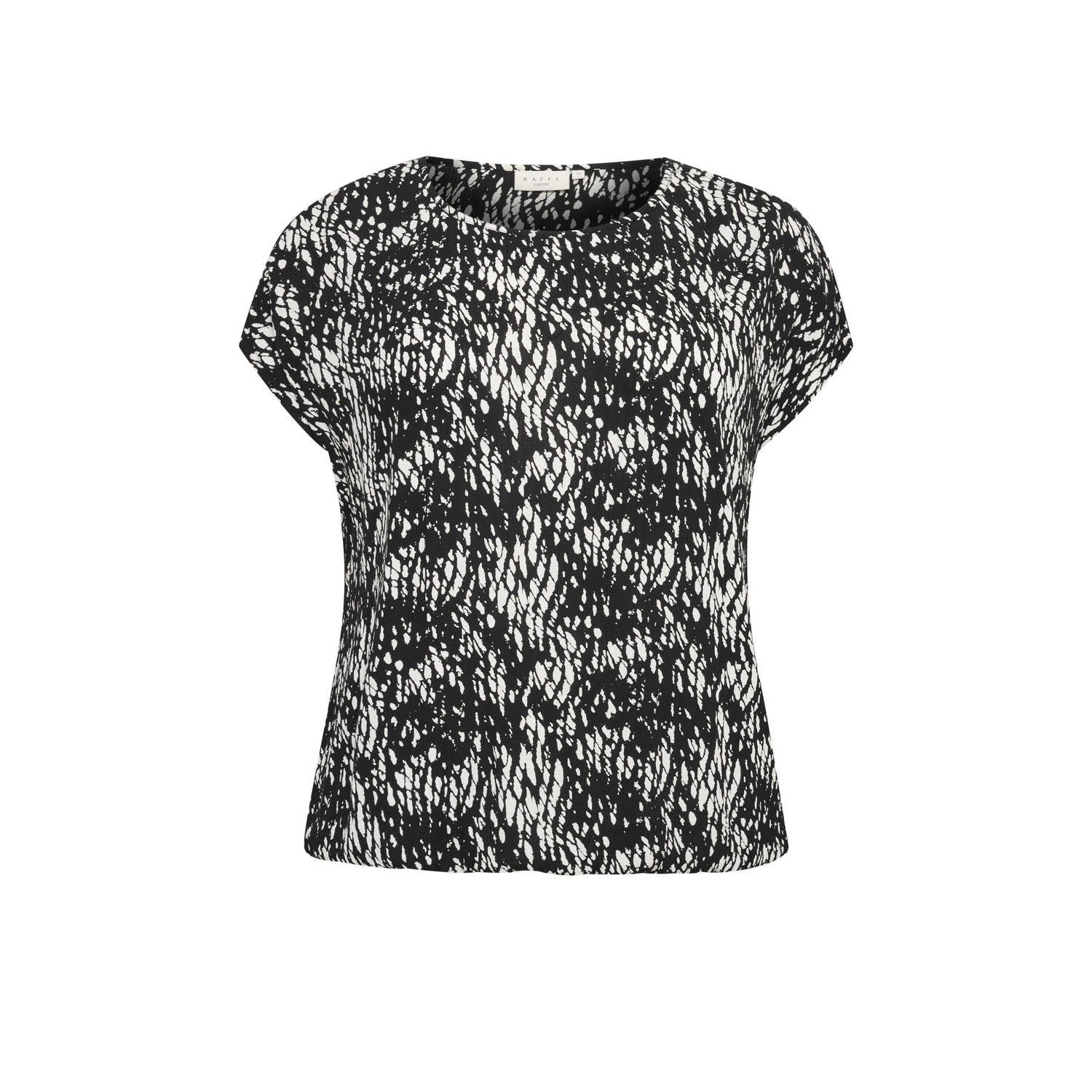 Kaffe Curve top met all over print zwart wit